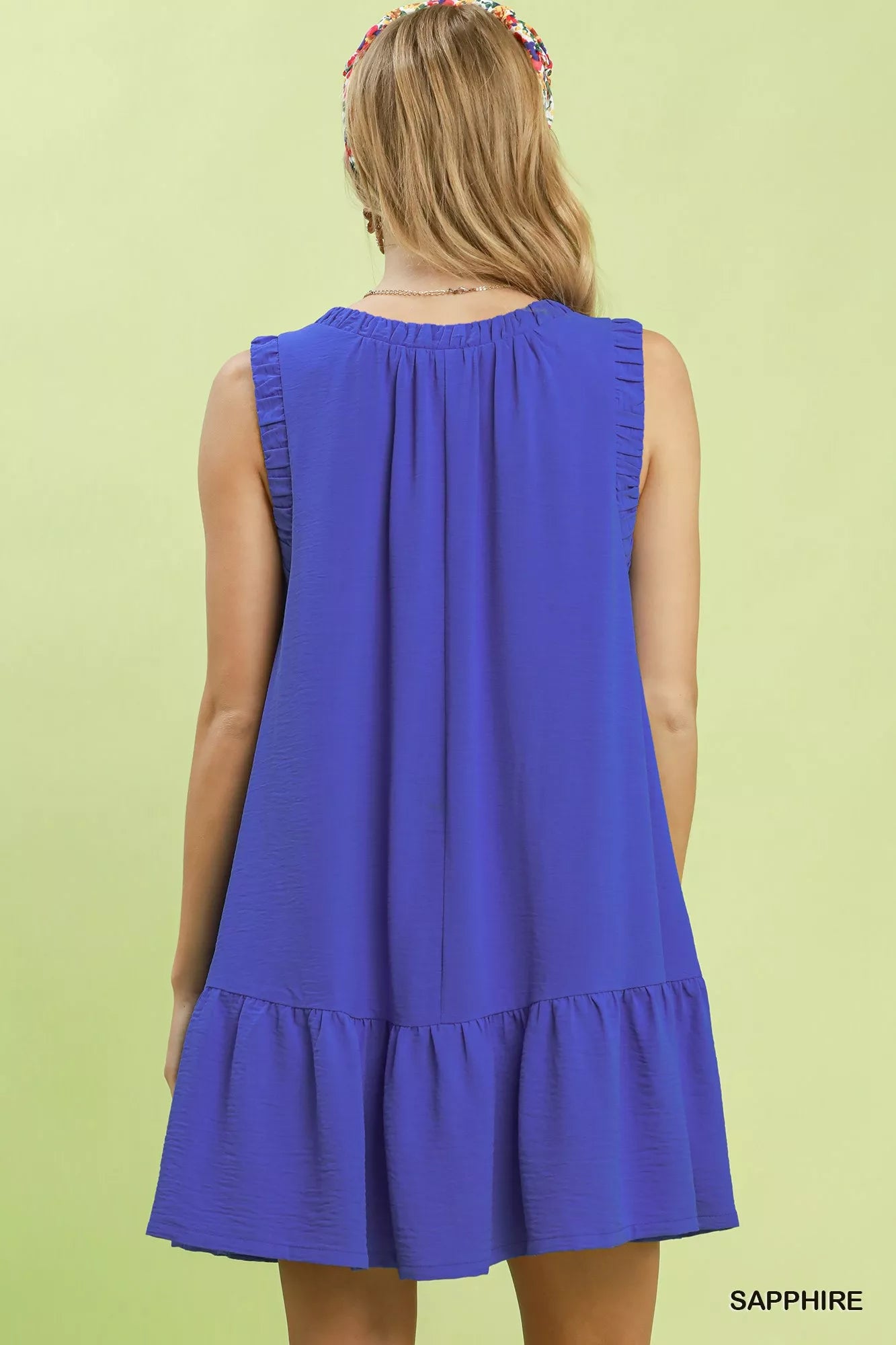 Umgee Sleeveless Ruffle Trim Drop Waist Mini Dress