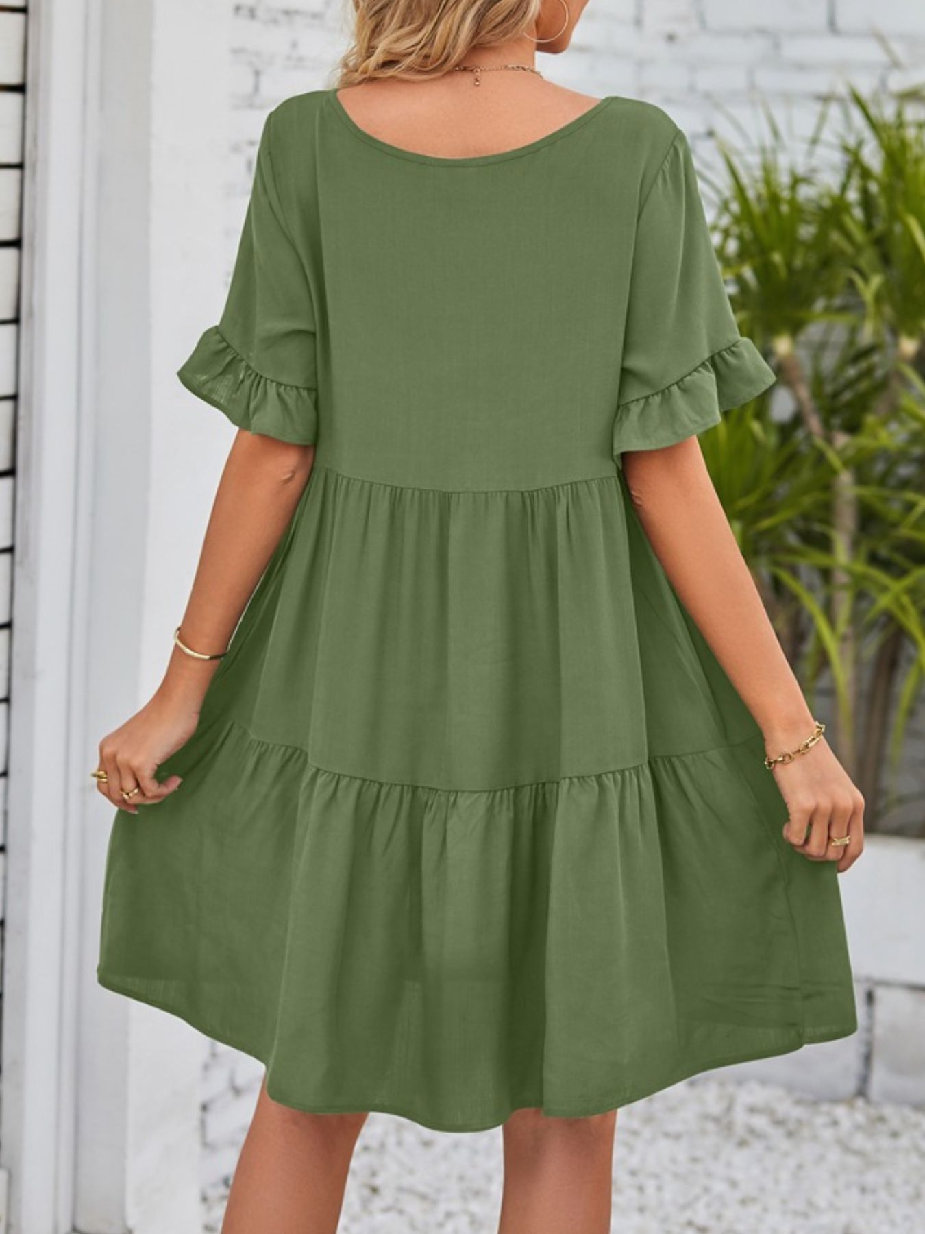 Ruffled Sleeve Tiered Mini Dress