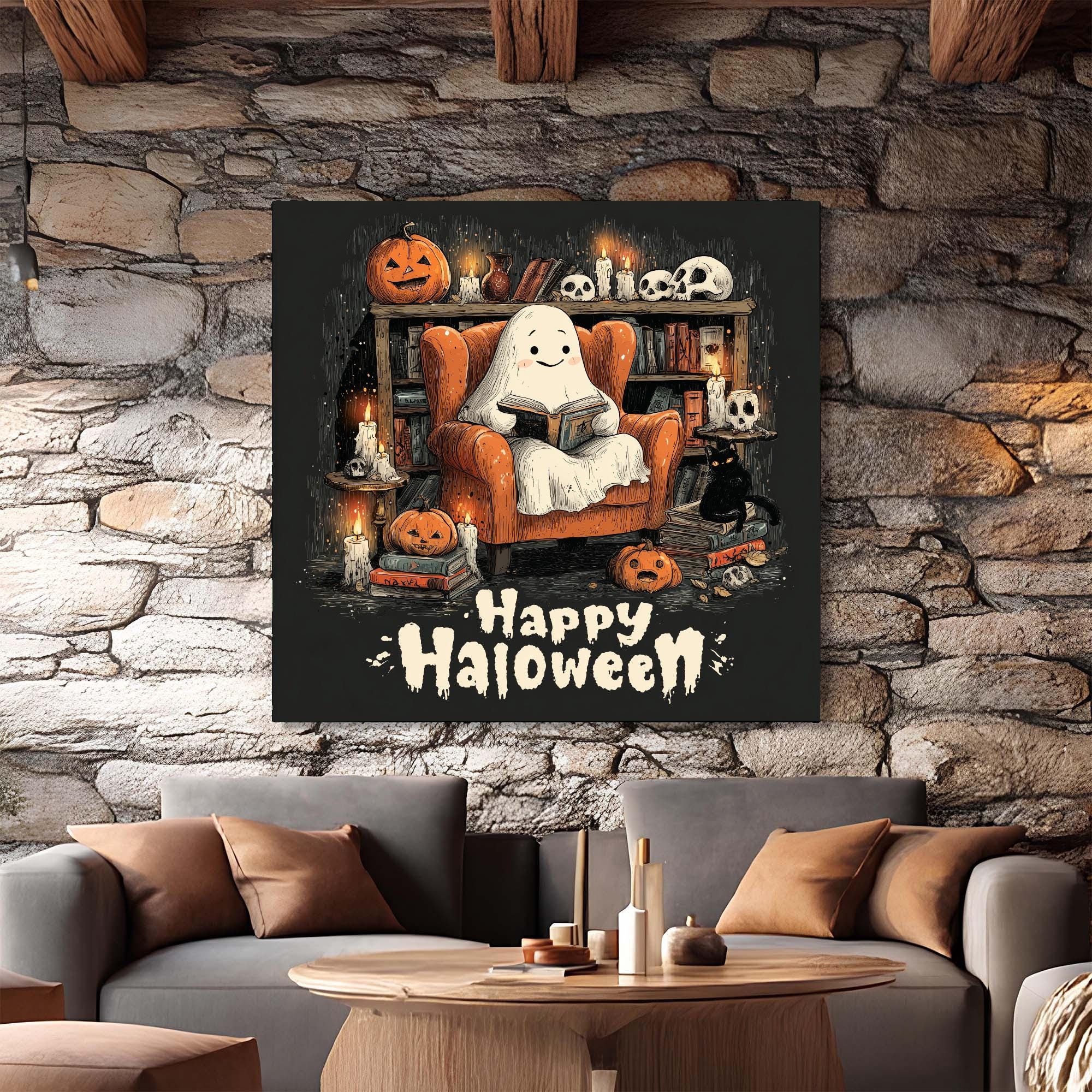 Cute Halloween Ghost Tempered Glass Wall Art | Cozy Spooky Decor