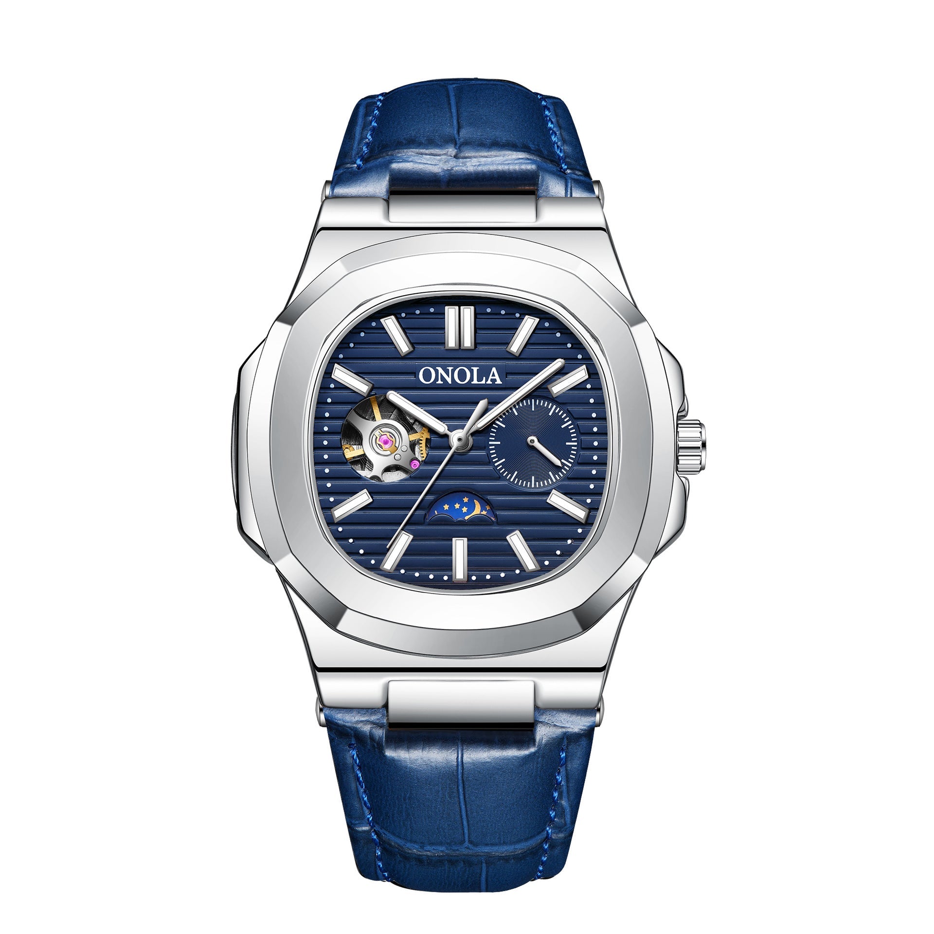 High-Quality Mechanical Watch Sun Moon And Stars Design Waterproof Leather Strap