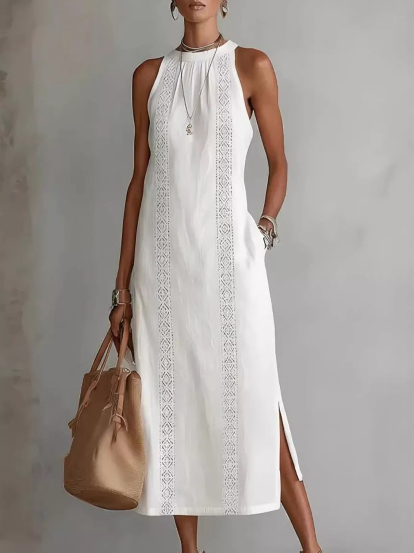 Full Size Side Slit Sleeveless Midi Dress Plus Size