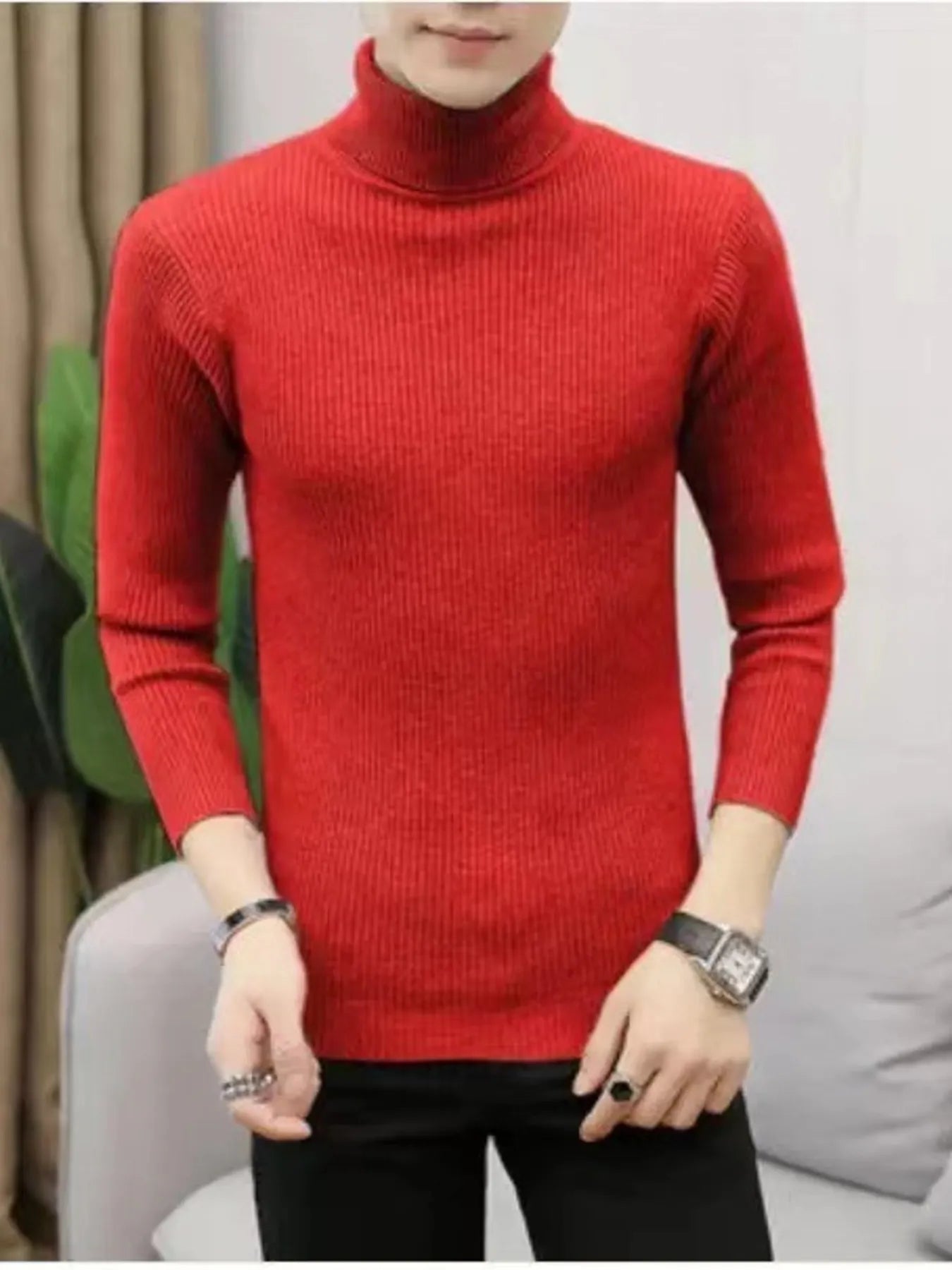 Men's Plus Size Ribbed Turtleneck Long Sleeve Sweater