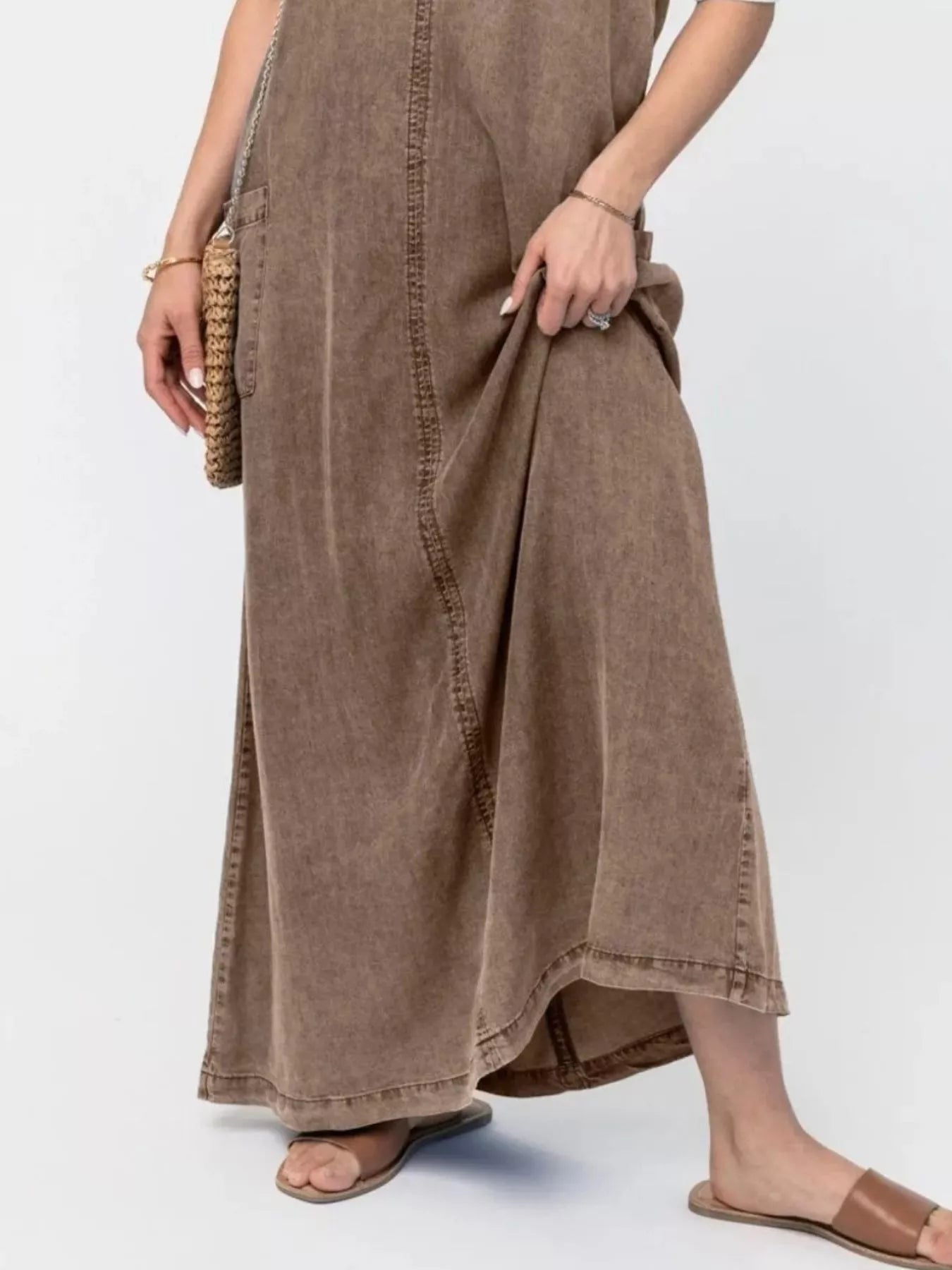 Casual Washed Denim Cami Maxi Dress