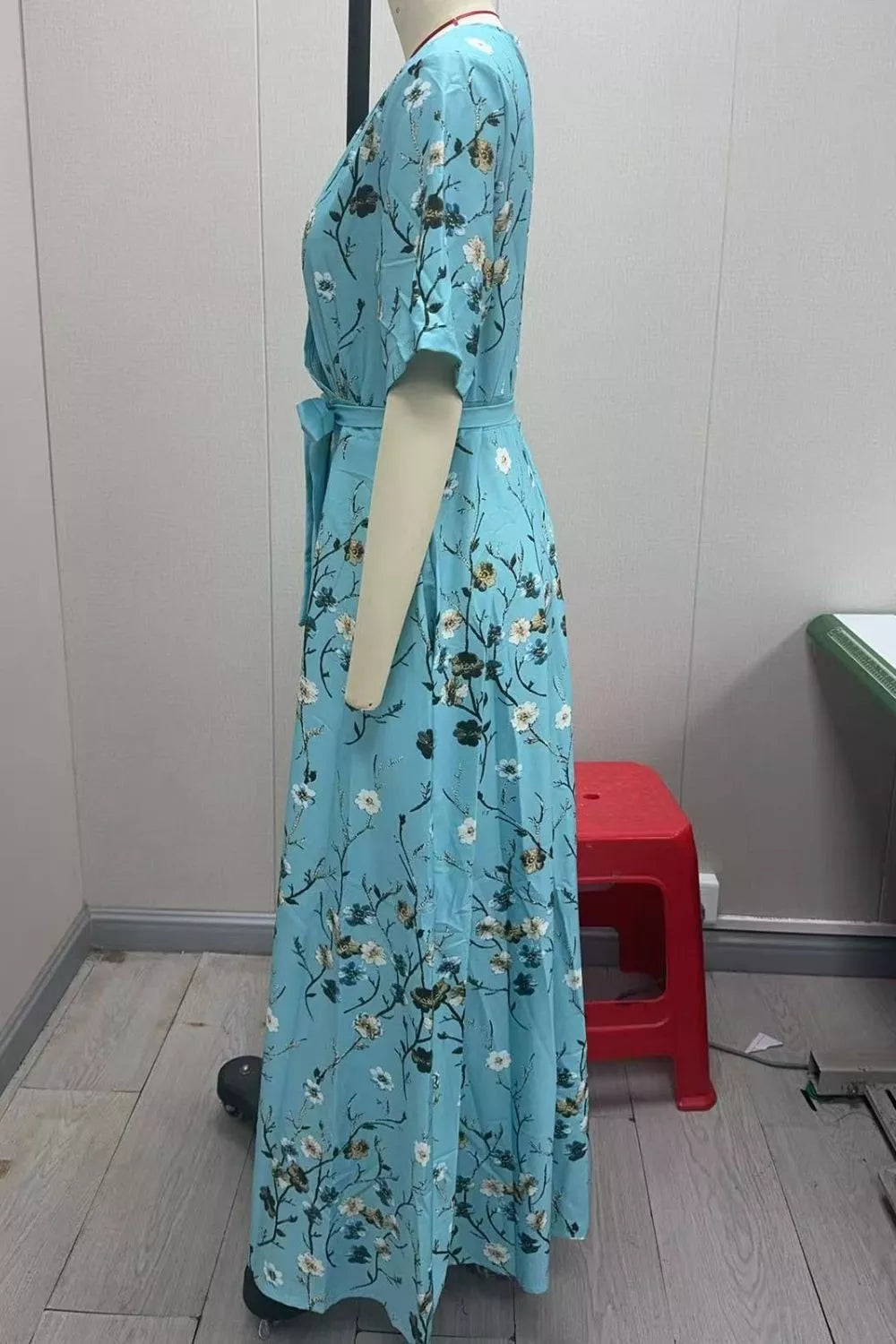 Floral Surplice Short Sleeve Dress