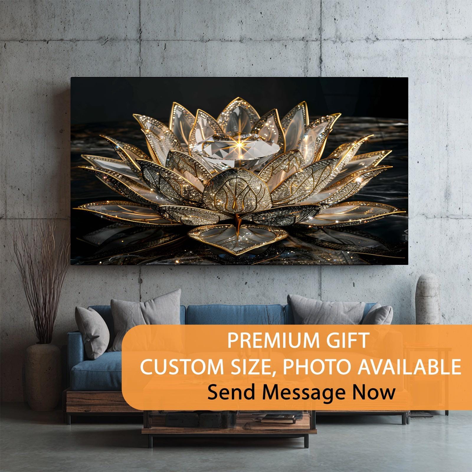 Golden Lotus Tempered Glass Wall Art | Serenity Home Decor