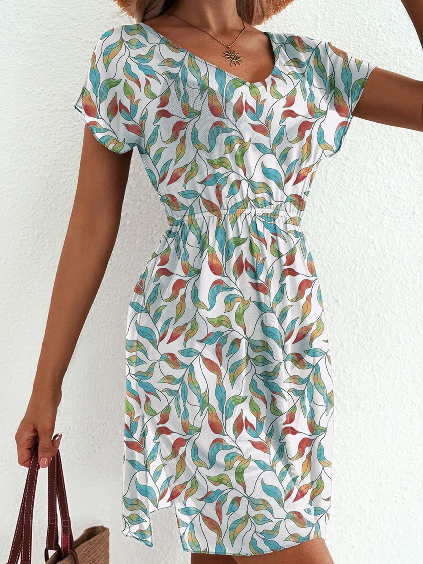 Printed Short Sleeve Mini Dress