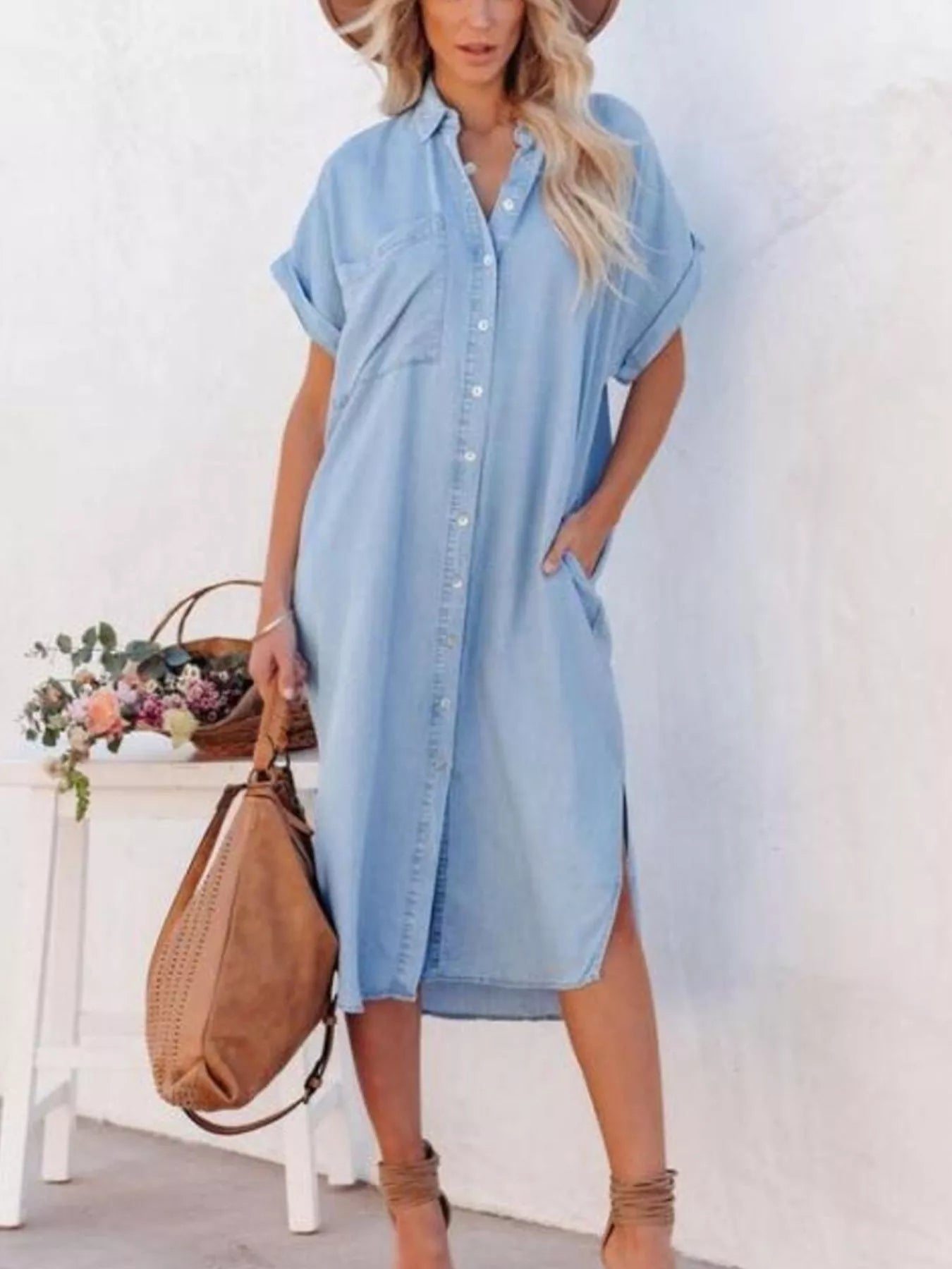 Casual Shirt Dress with Side Slits