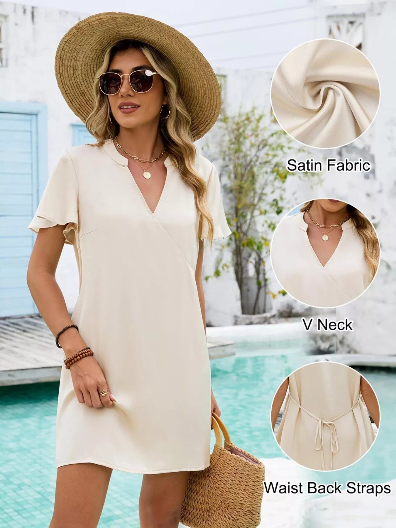 Notched Flutter Sleeve Mini Dress