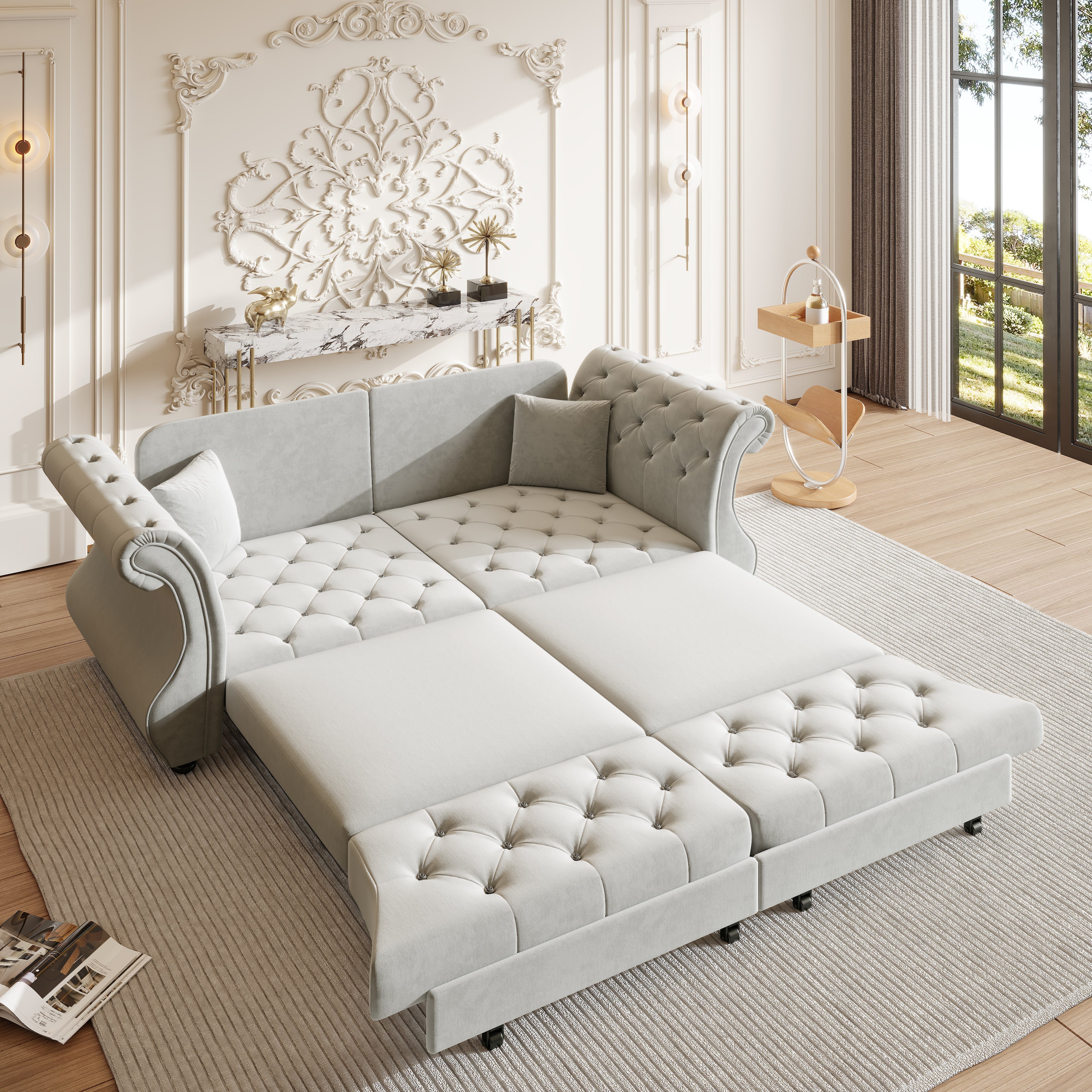 83.8" Oversized Chesterfield Pull Out Sofa Bed