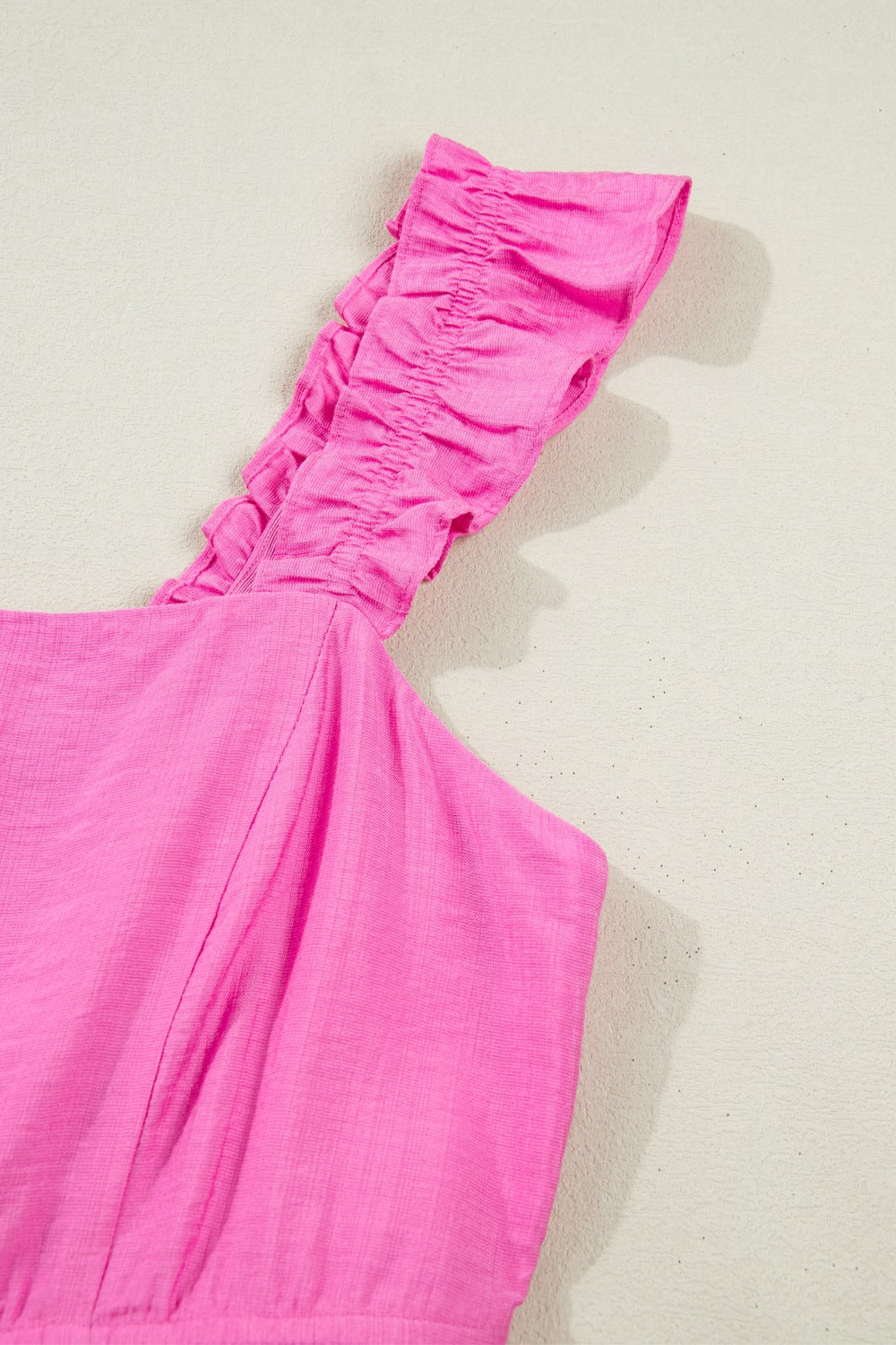Solid Color Ruffle Trim High Waist Sleeveless Maxi Dress