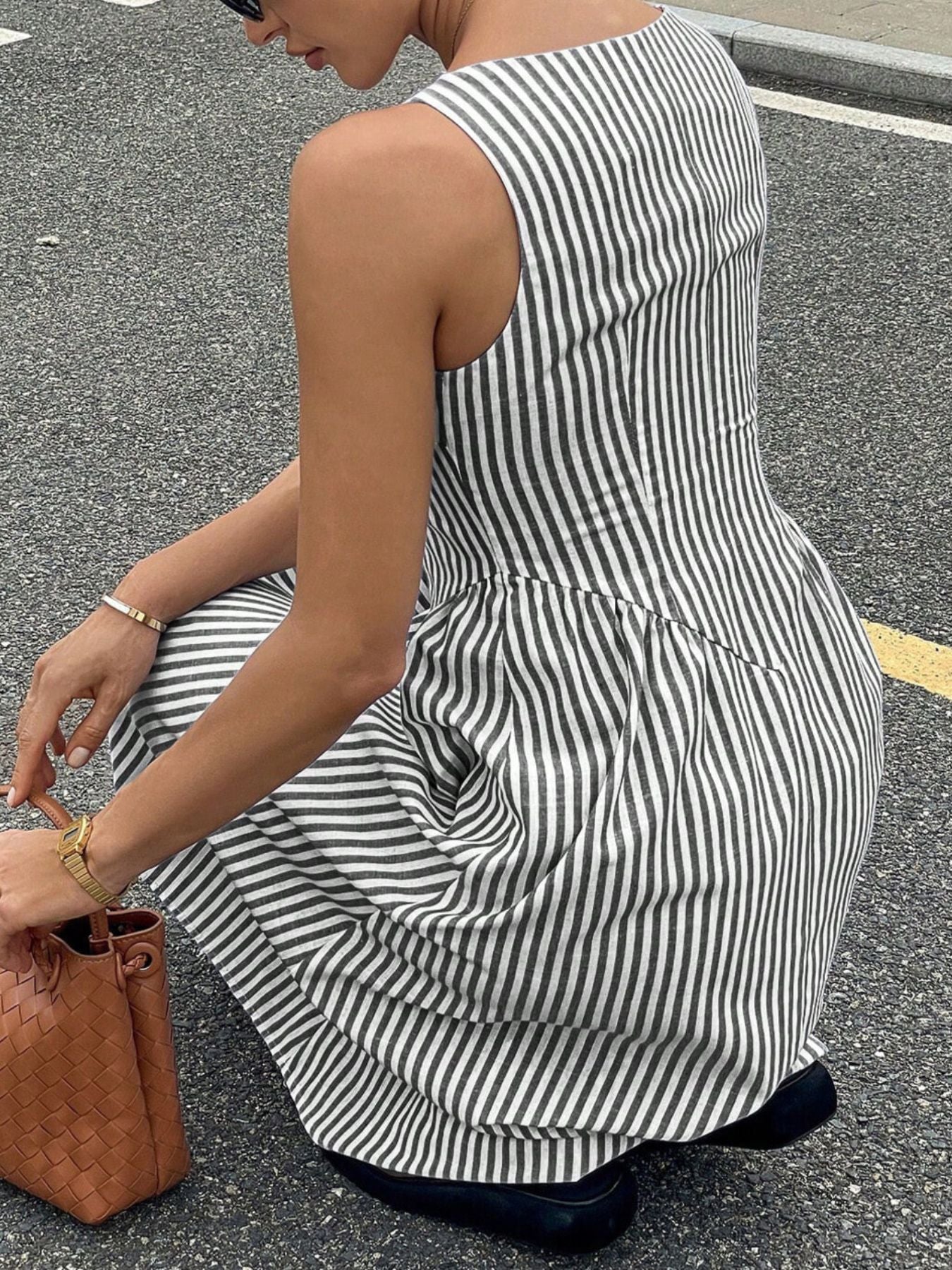 Striped Square Neck Midi Dress