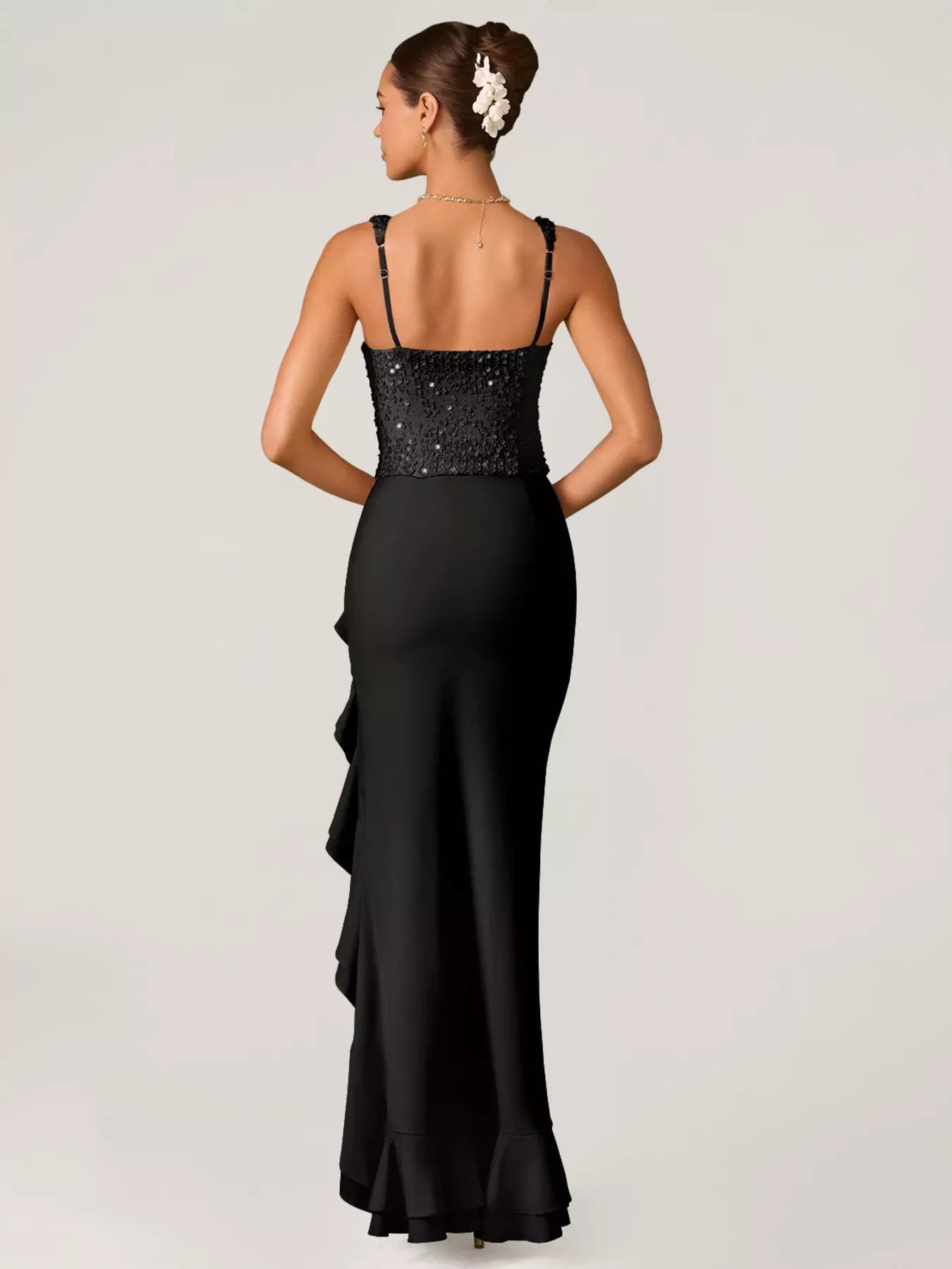 Sequin Ruffle Hem Maxi Dress