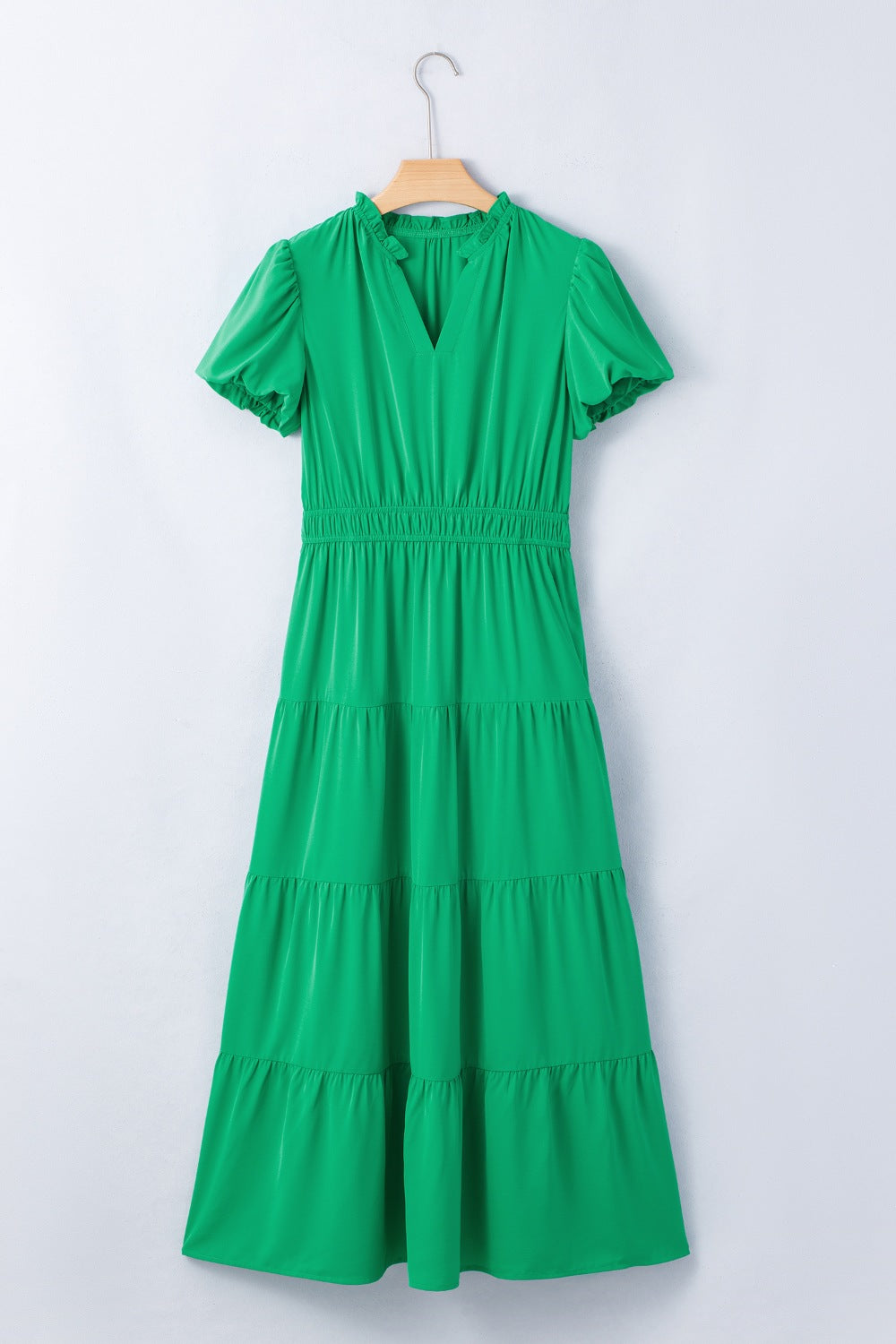 Elegant Ruffled Tiered Puff Sleeve Maxi Dress