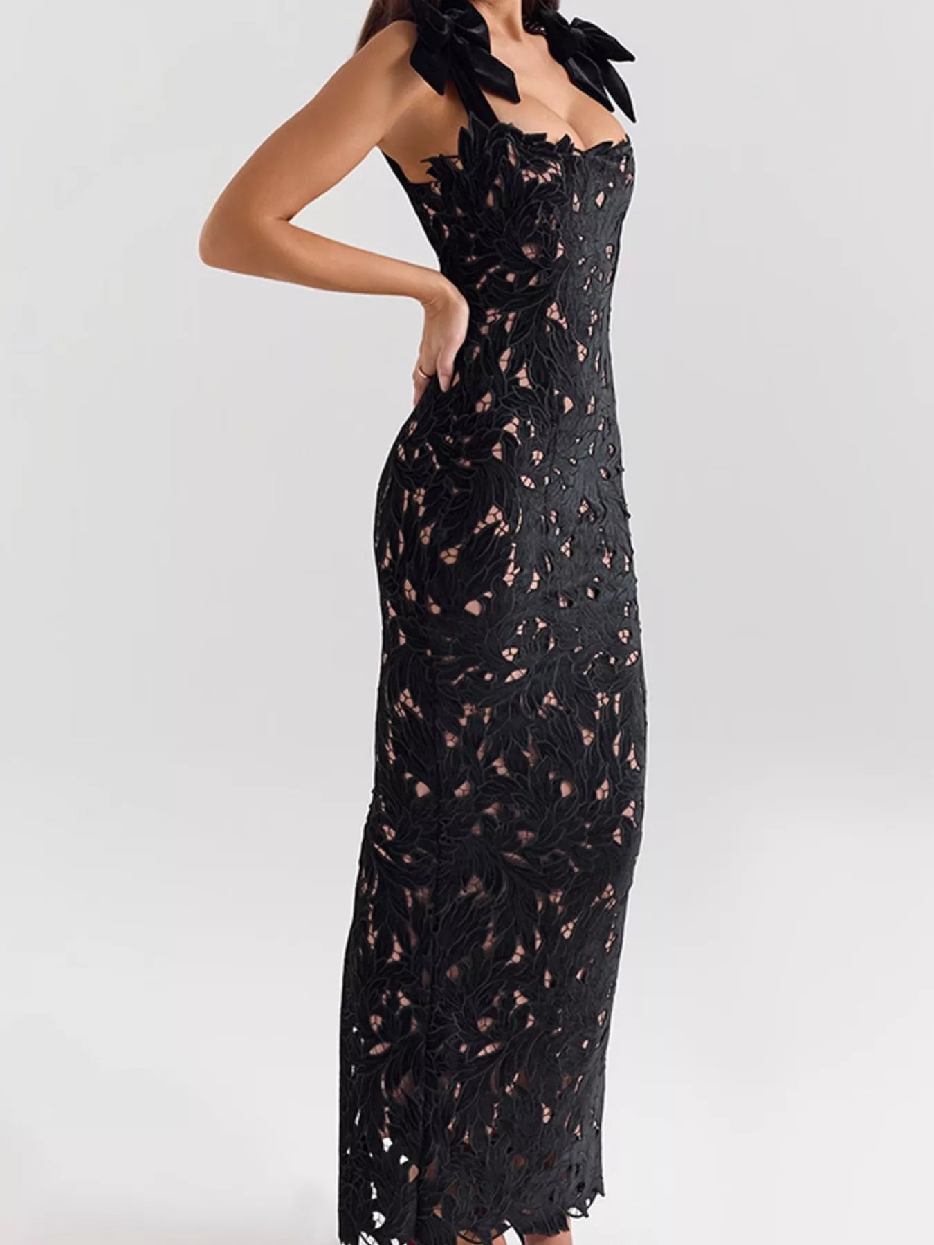 Slit Tie Shoulder Maxi Dress