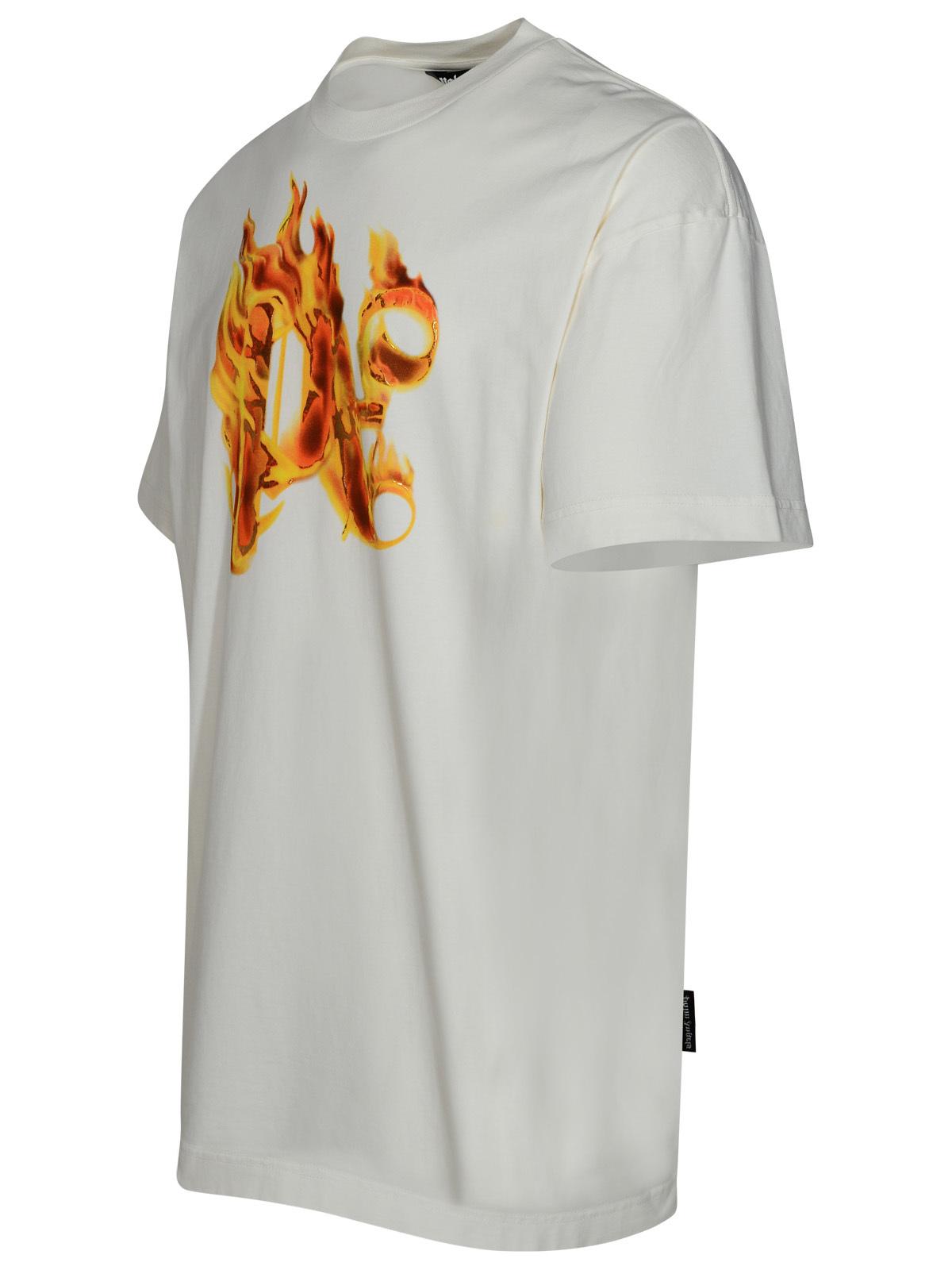 Palm Angels 'Burning Monogram' White Cotton T-Shirt Men