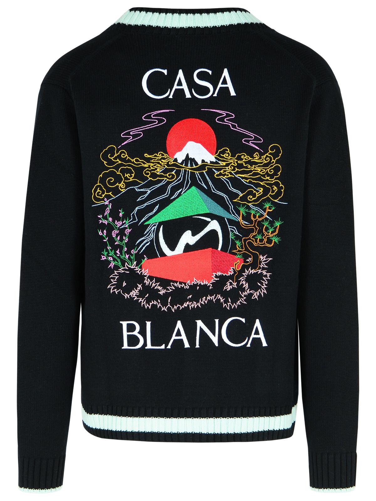 Casablanca 'Mountain Temple' Black Merino Wool Embroidered Cardigan Men