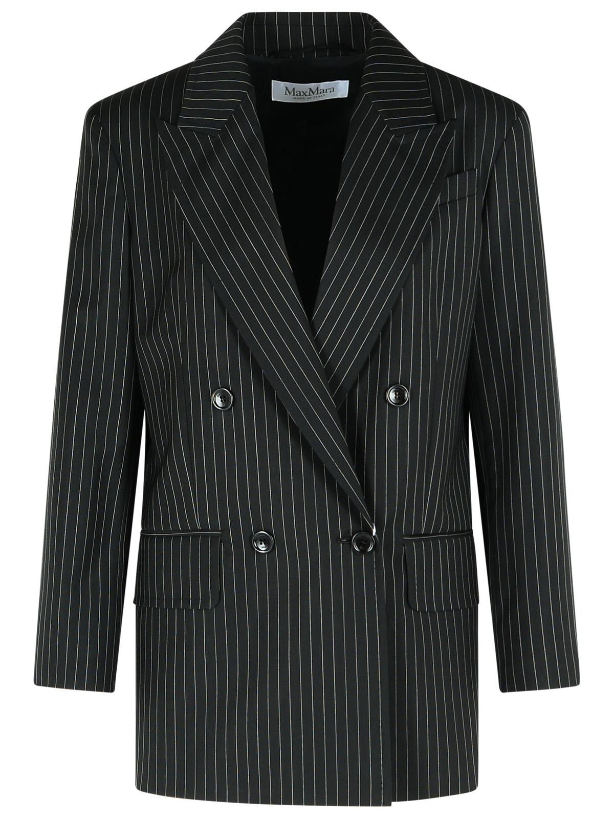 Max Mara 'Mattia' Black White Pinstriped Virgin Wool Blazer Women