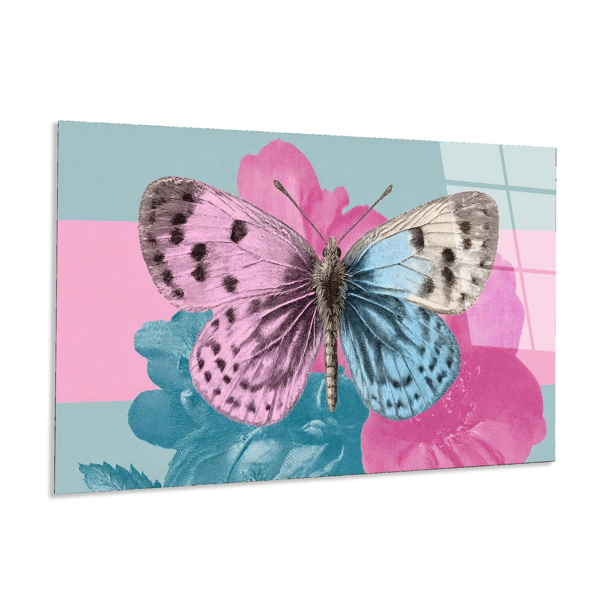 Pastel Butterfly Tempered Glass Wall Art | Modern Floral Decor