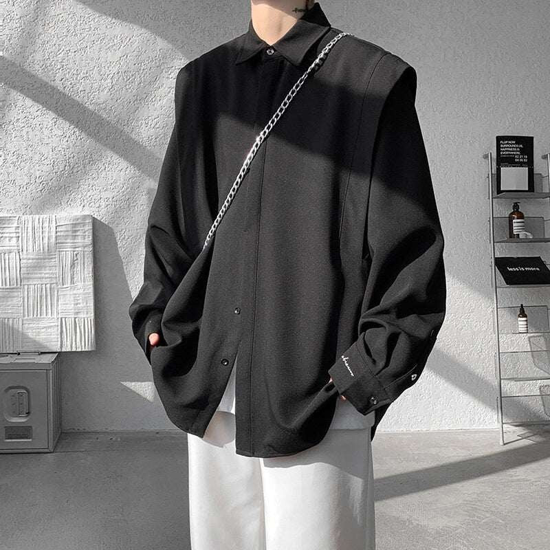 Fake two casual trendy niche design long sleeved shirt jackets