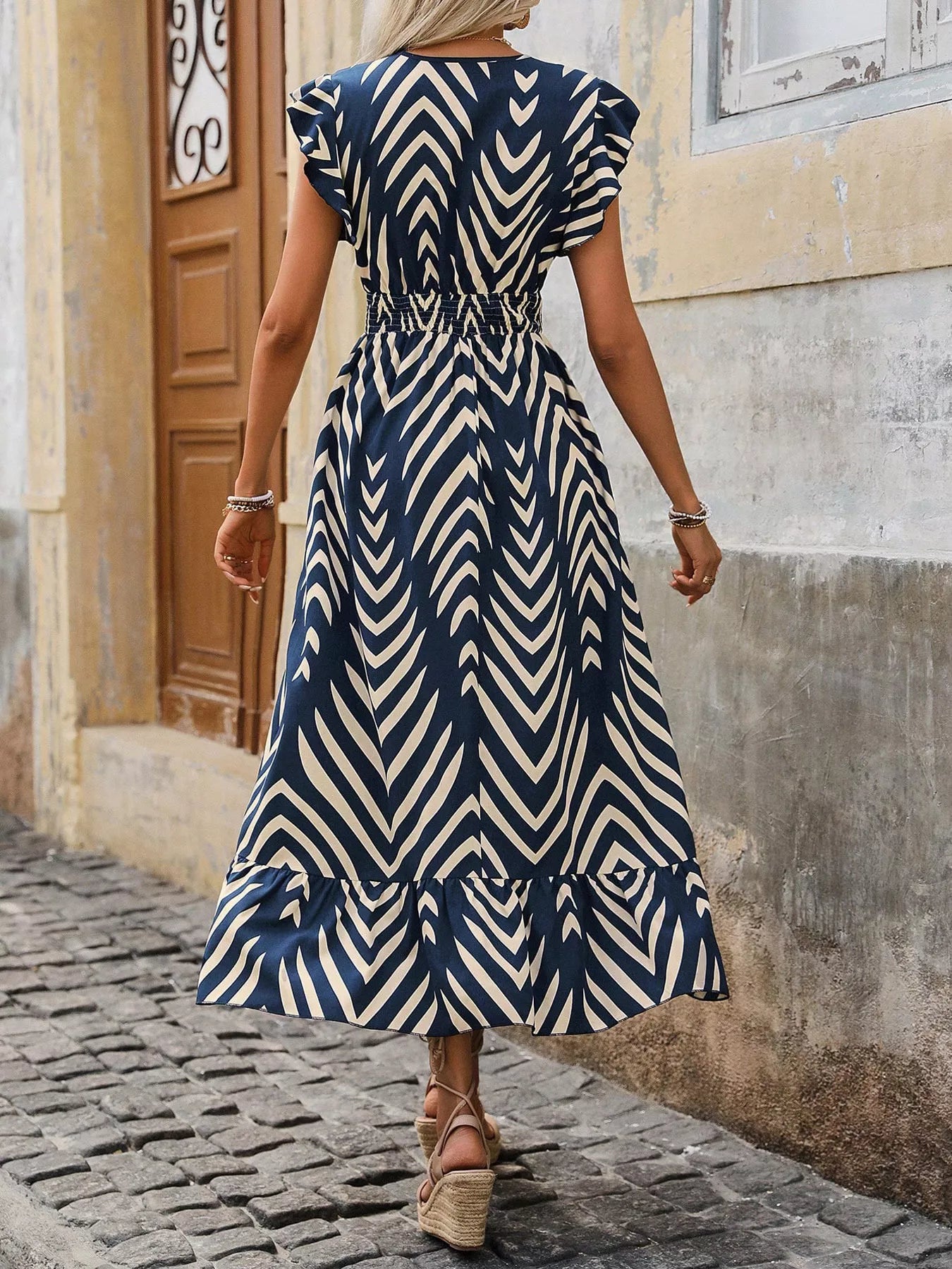 Ruffled Cap Sleeve Midi Dress