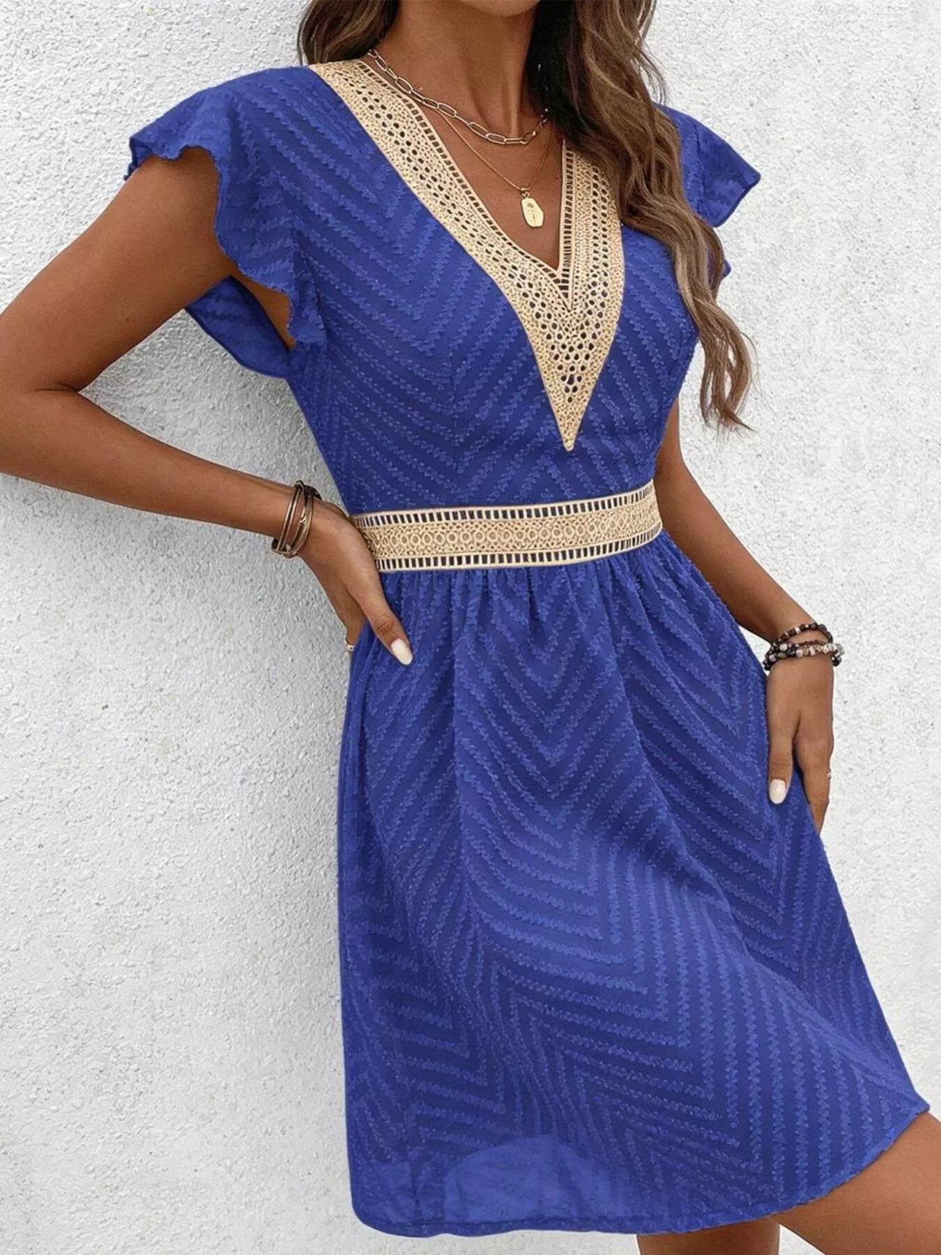 V-Neck Ruffle Sleeve Mini Dress