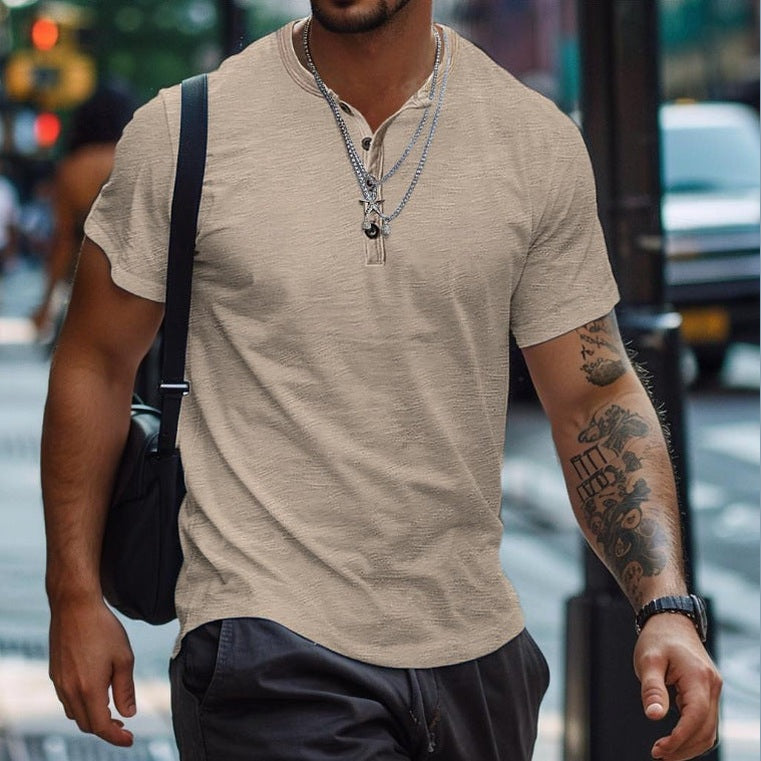 Men's Button Henley Neck Sports Polo Shirt