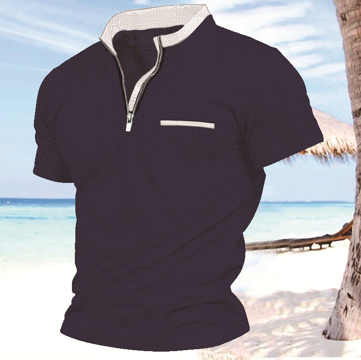 Polo shirt with grid zipper pocket for men's sports polo shirt