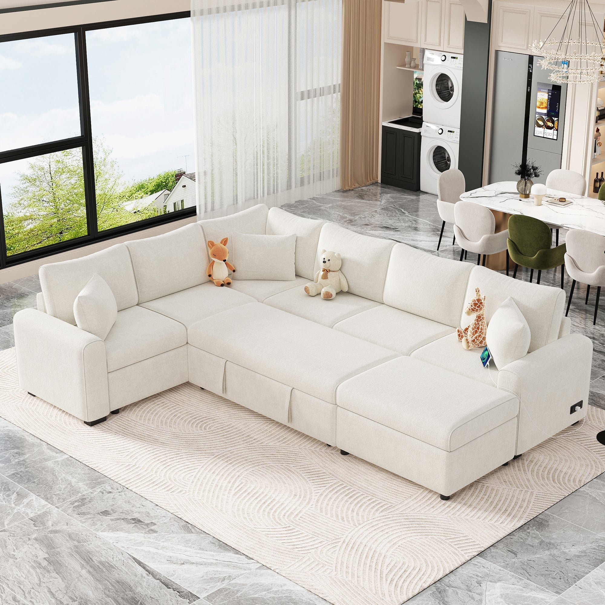 112.2" Sectional Sofa Pull-out Sofa Bed Sleeper