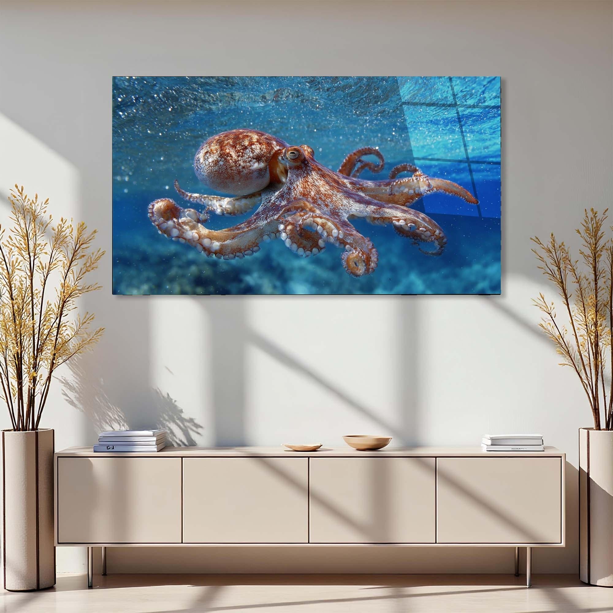 Octopus Tempered Glass Wall Art | Marine Life Coastal Decor