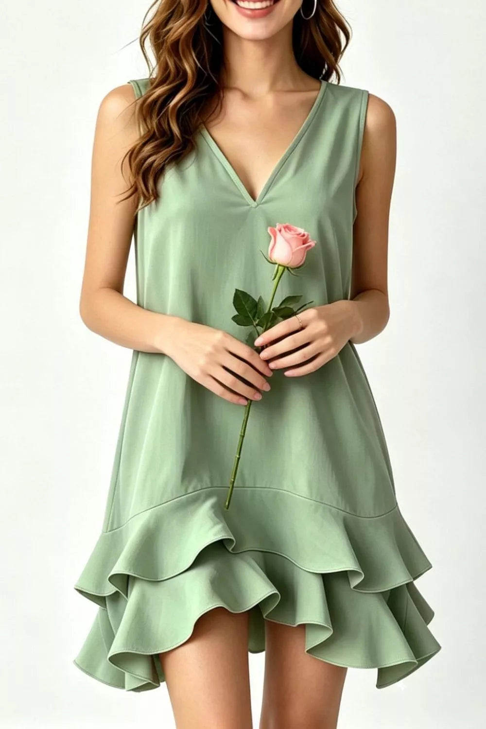 Full Size Sleeveless V-Neck Ruffle Hem Mini Dress Plus Size