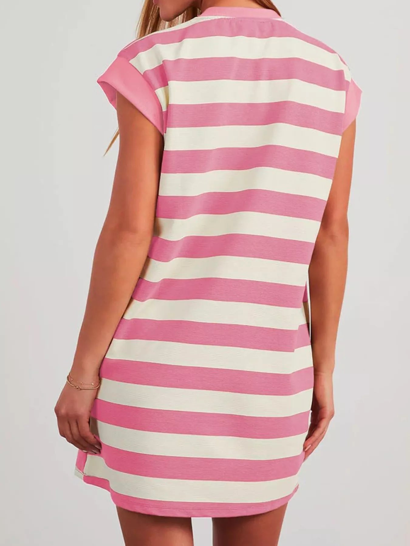 Full Size Casual Striped Short Sleeve Mini Dress Plus Size