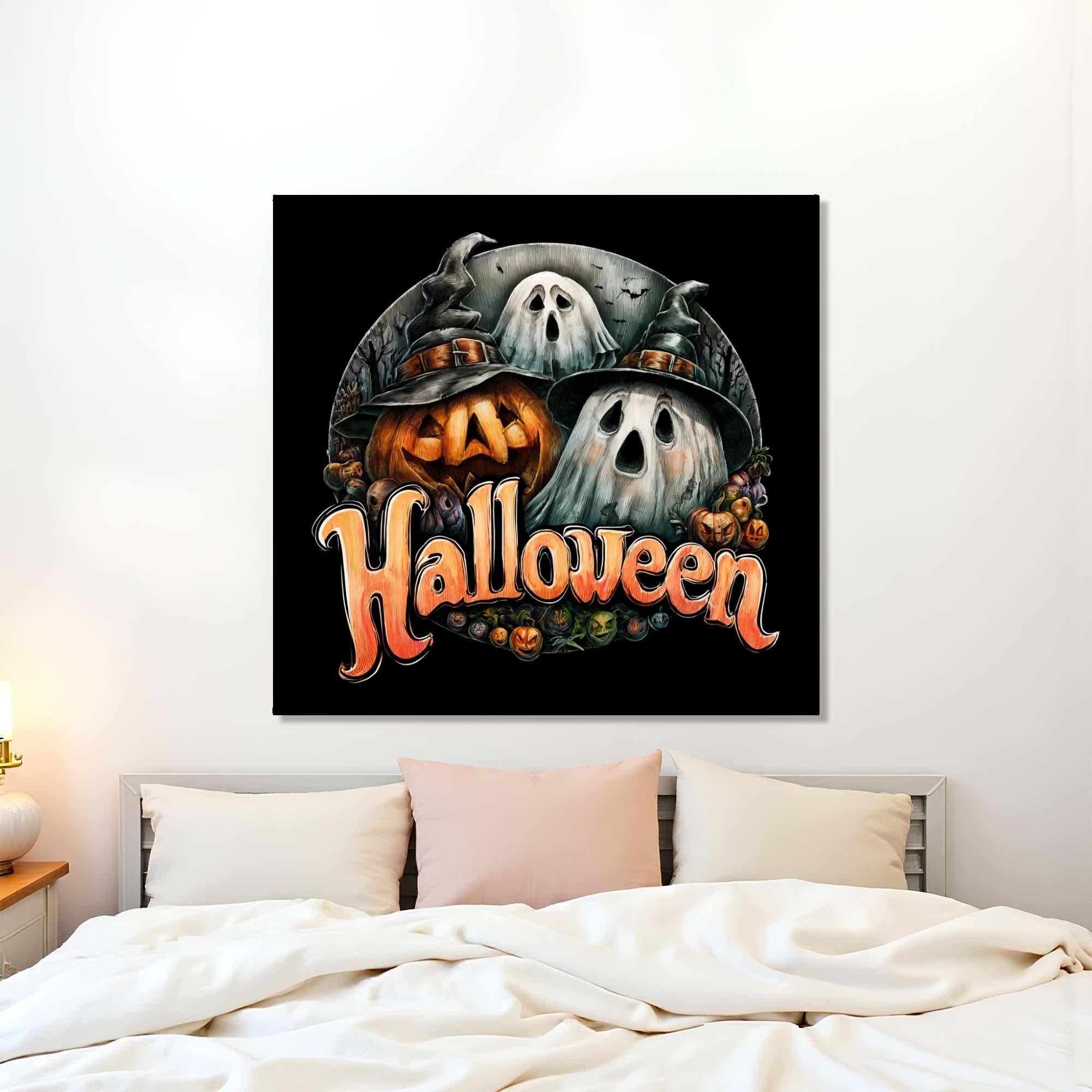 Pumpkin Ghost Tempered Glass Wall Art | Halloween Home Decor