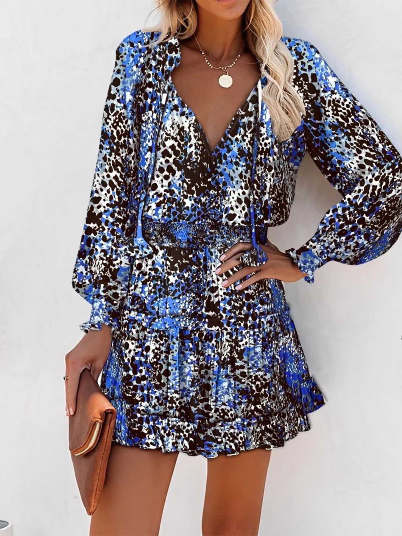Tie Neck Lantern Sleeve Dress