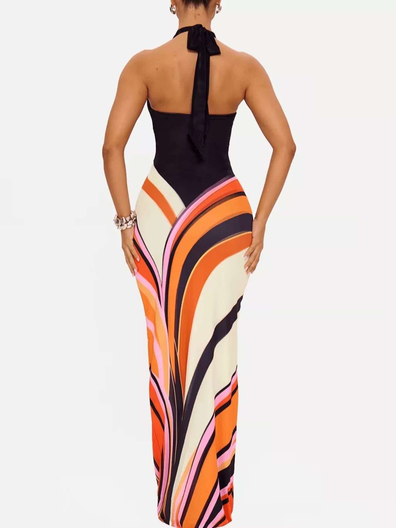 Halter Neck Maxi Dress with Abstract Print
