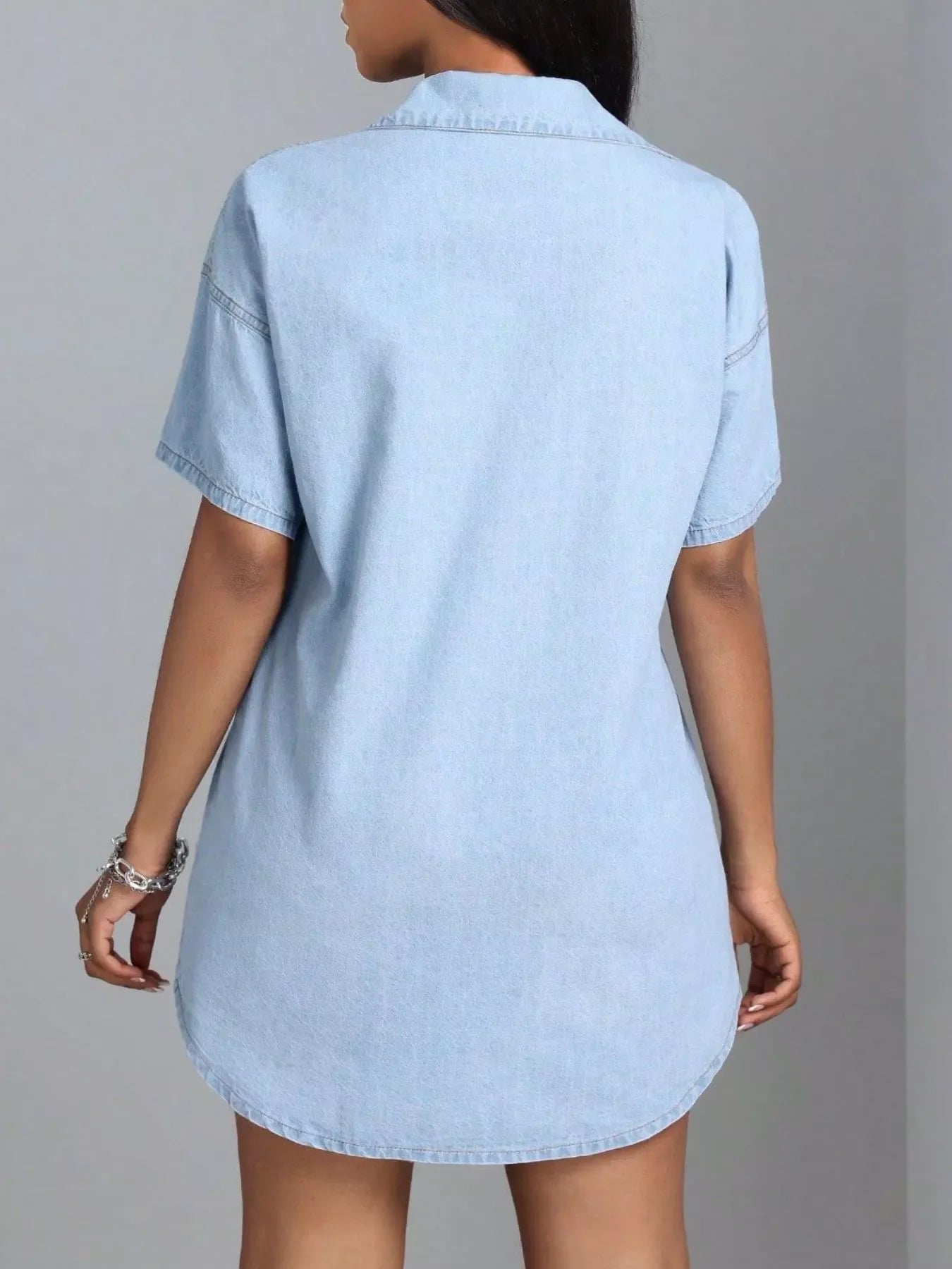 Button-Down Short Sleeve Denim Dress