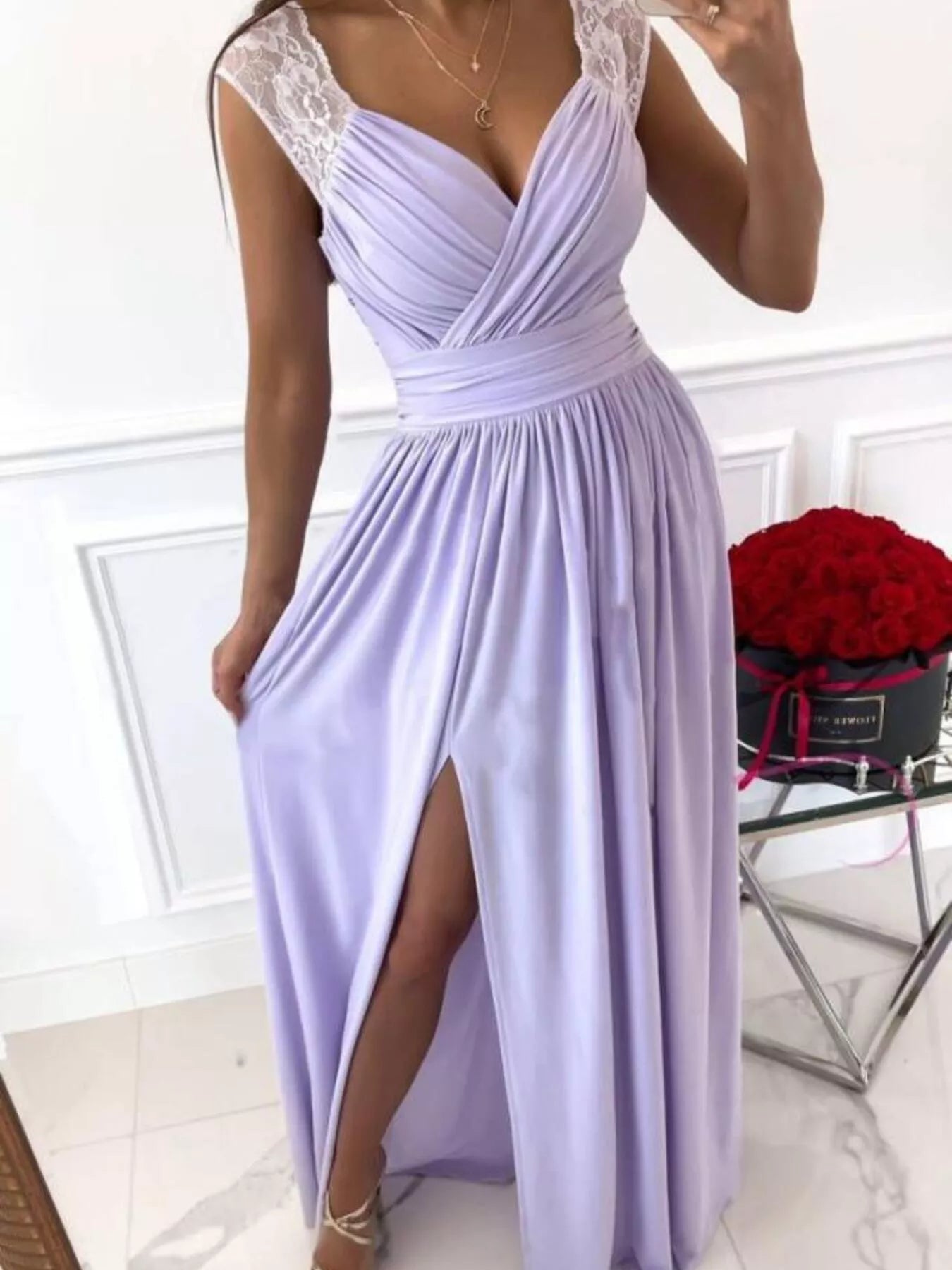 High Slit Lace Detail Maxi Dress