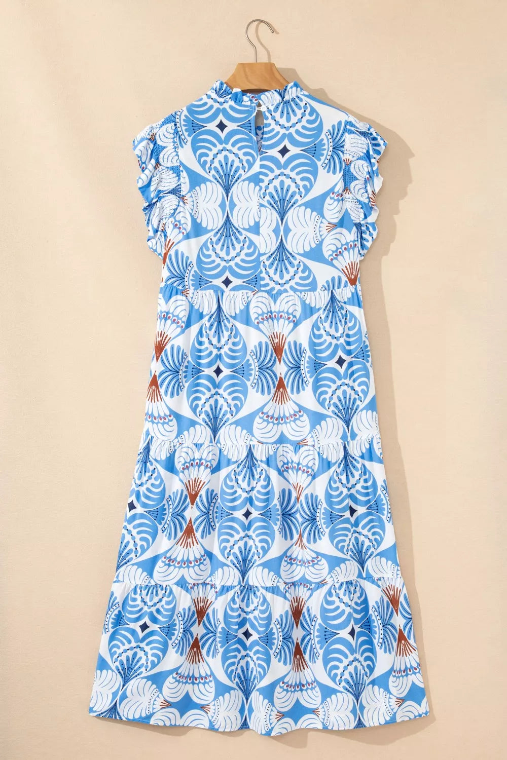 Tropical Botanic Print Flutter Sleeve Vacation Dress
