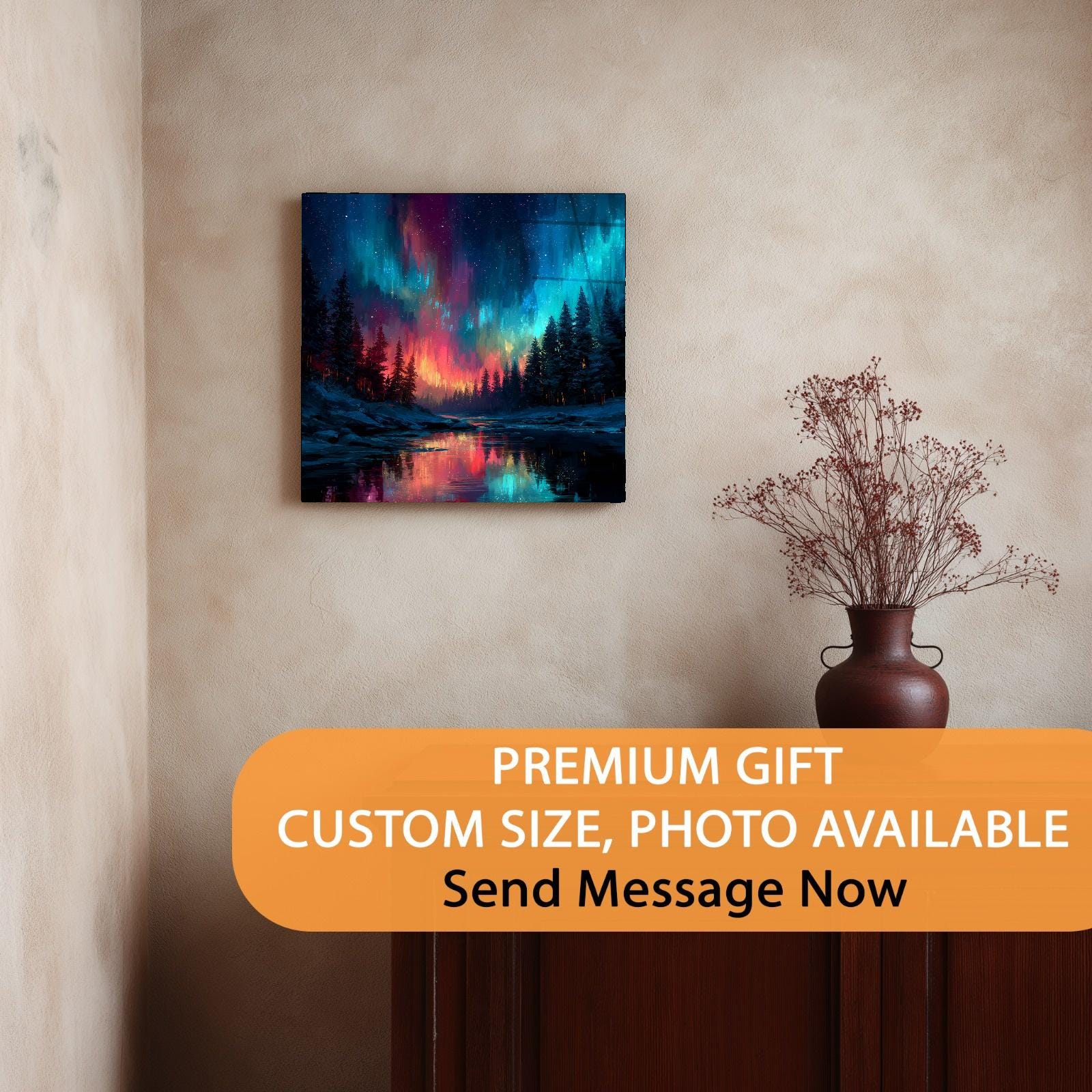 Aurora Borealis Tempered Glass Wall Art | Forest Landscape Decor