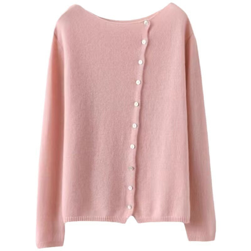French retro round neck single breasted cashmere knitted cardigan women's autumn thin casual top