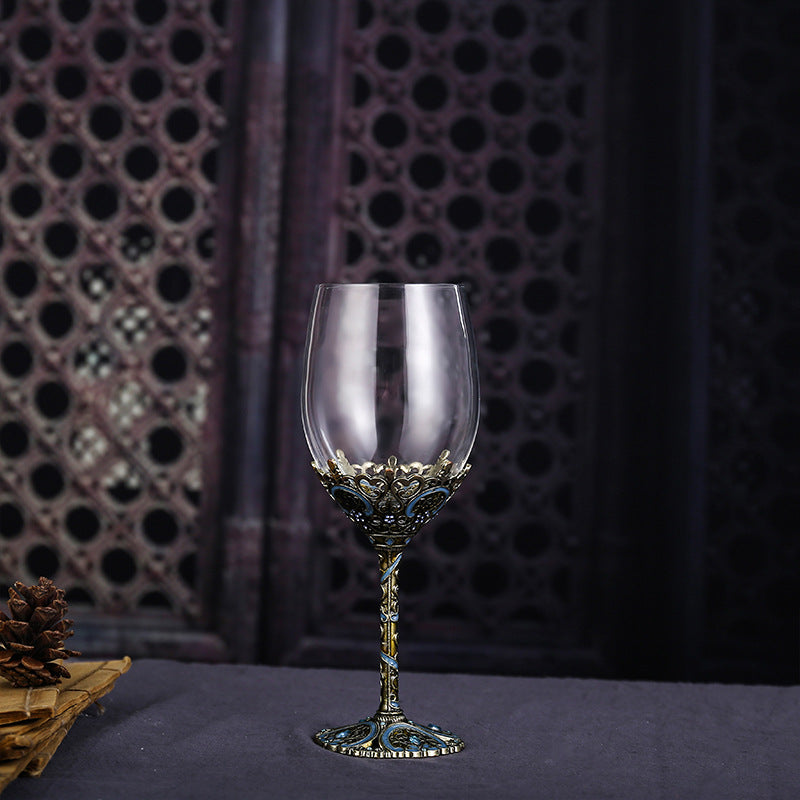 Enamel lead-free red wine cup crystal glass high footed cup decanter set