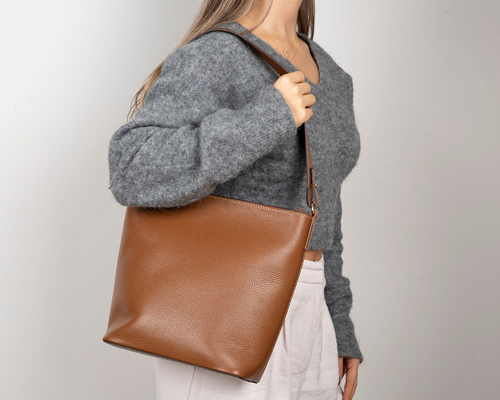 Elena Women’s Leather Tote Bag – Genuine Leather Shoulder Bag for Everyday Function | Minimal & Handcrafted
