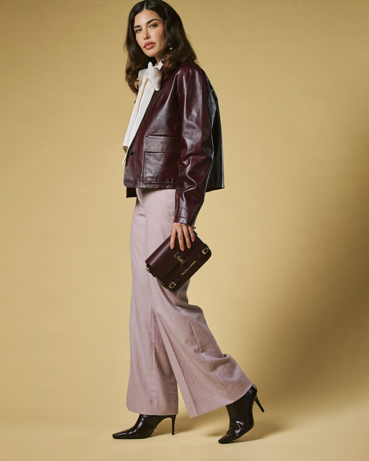 Mirella (eggplant) - Italian calf leather women's crossbody bag (with shoulder strap)