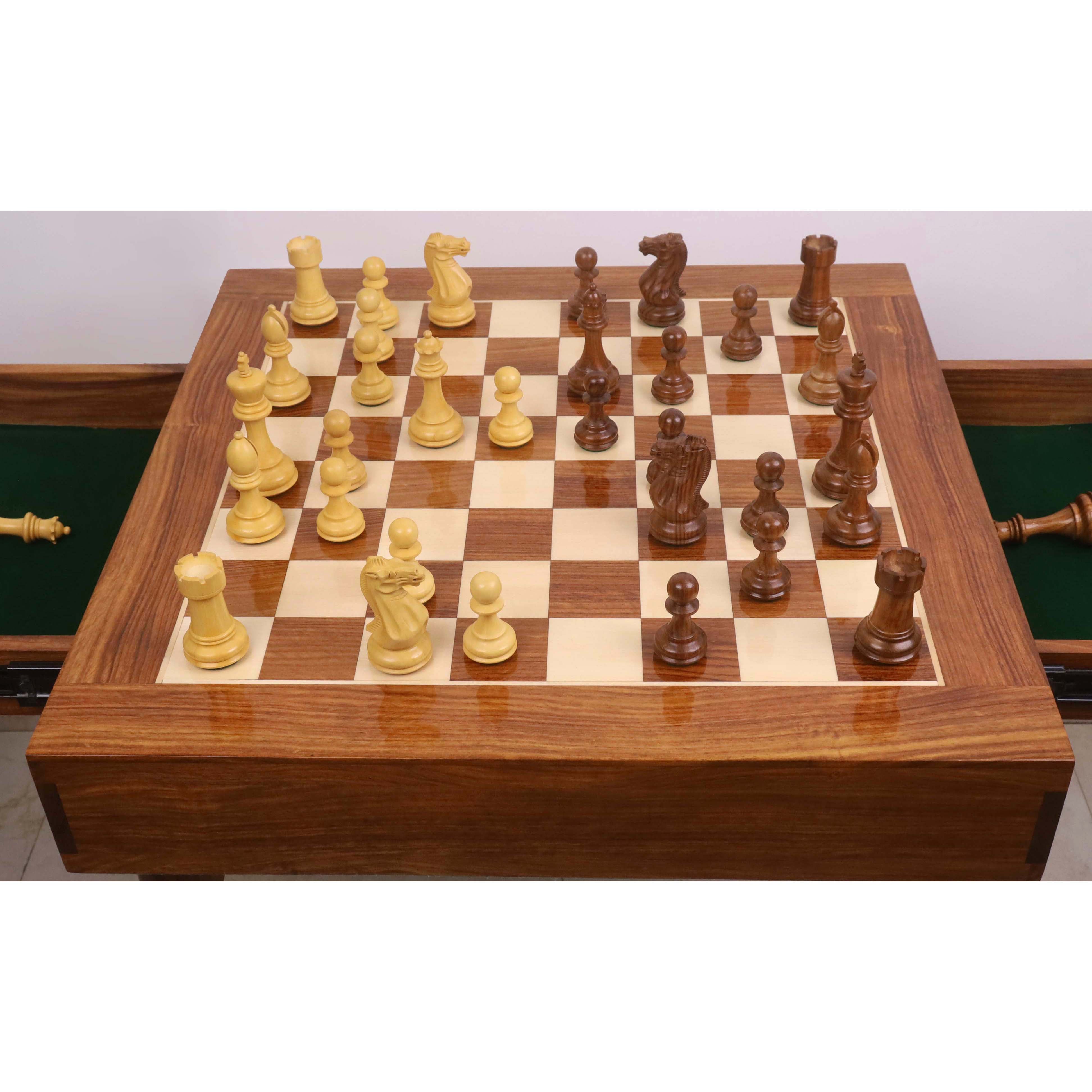23" Tournament Chess Board Table with 4.1" Pro Staunton Weighted Wooden Chess Pieces - Golden Rosewood and Boxwood