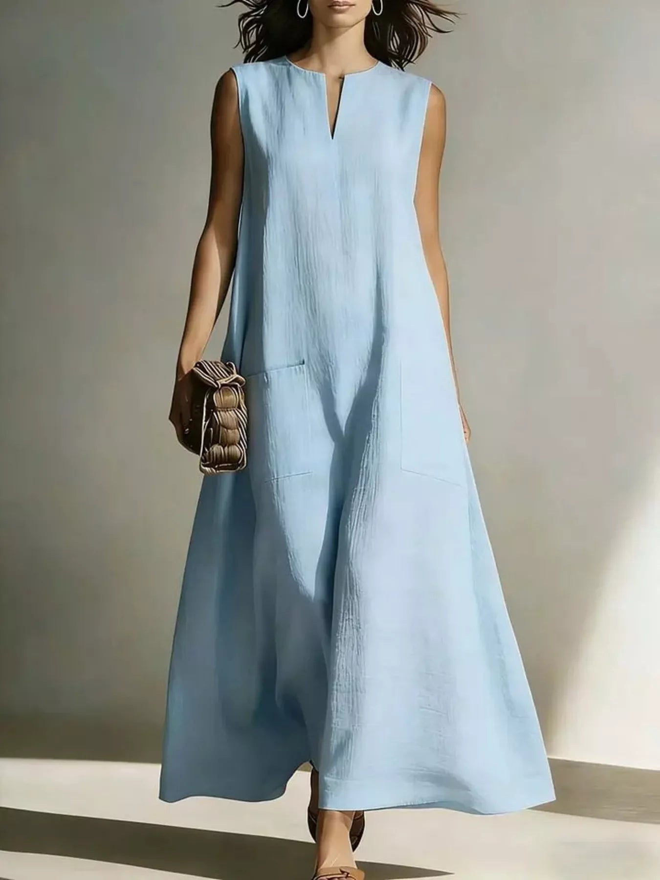 Full Size Notched Sleeveless Maxi Dress Plus Size