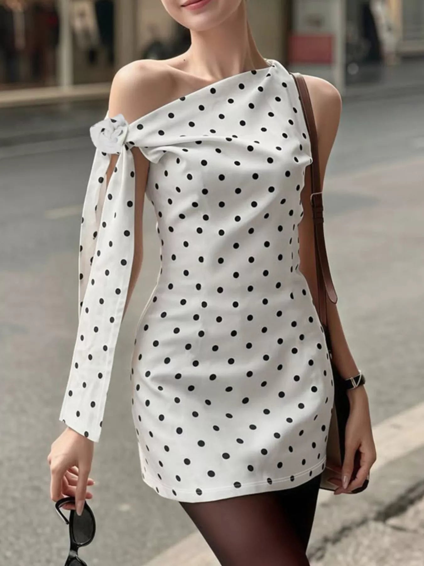 Polka Dot Sleeveless Mini Dress with Bow Accents