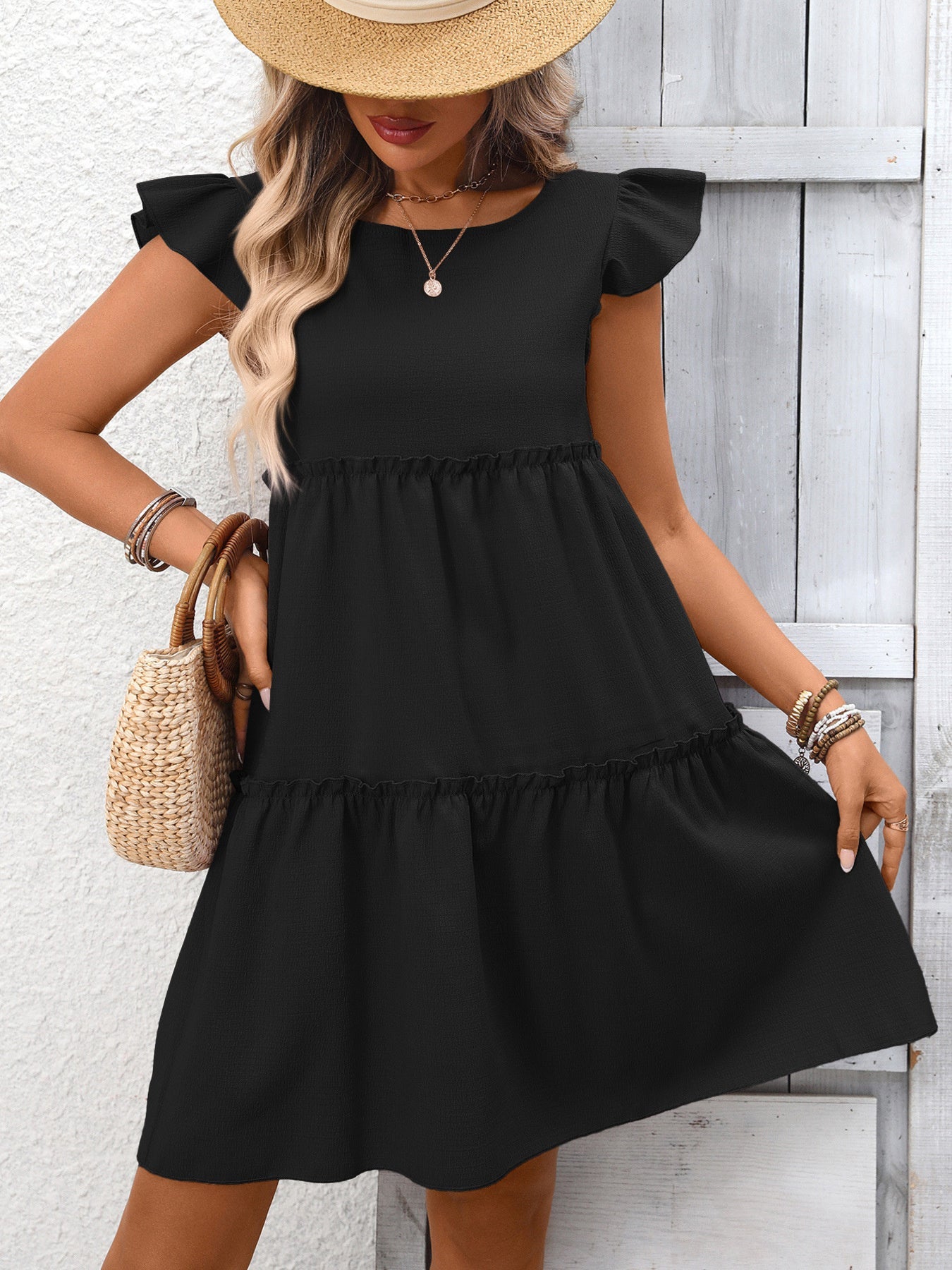 Ruffle Sleeve Tiered Mini Dress