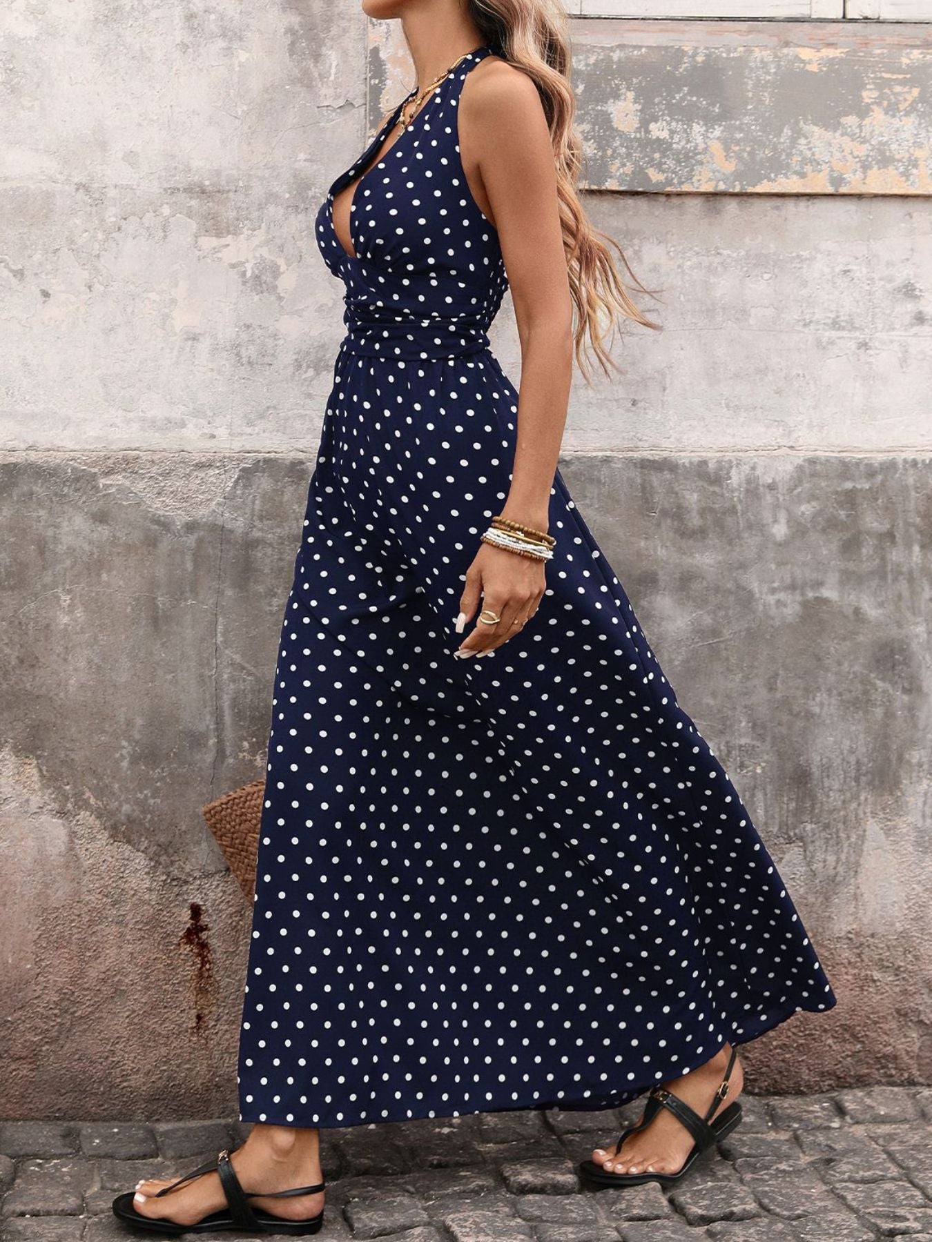 Polka Dot Halter Neck Maxi Dress