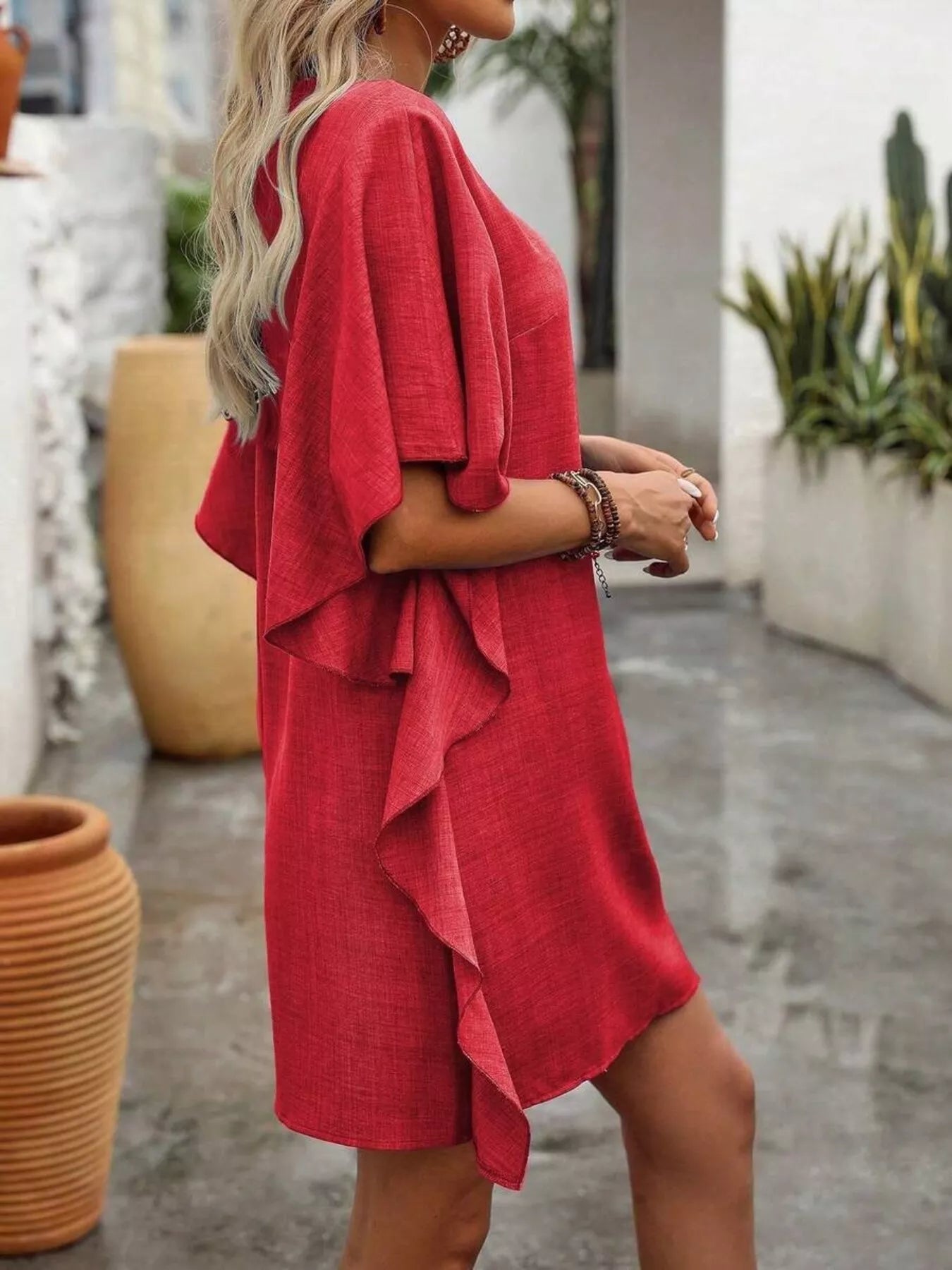 Ruffled Flutter Sleeve V-Neck Mini Dress