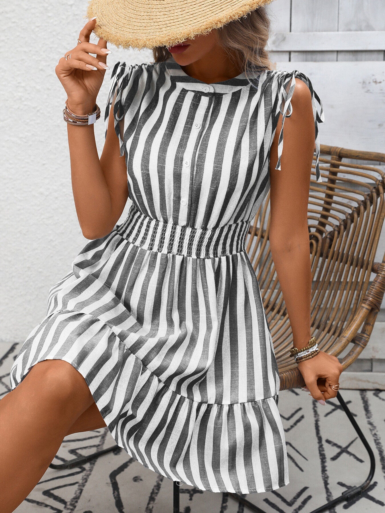 Striped Ruffle Hem Summer Dress