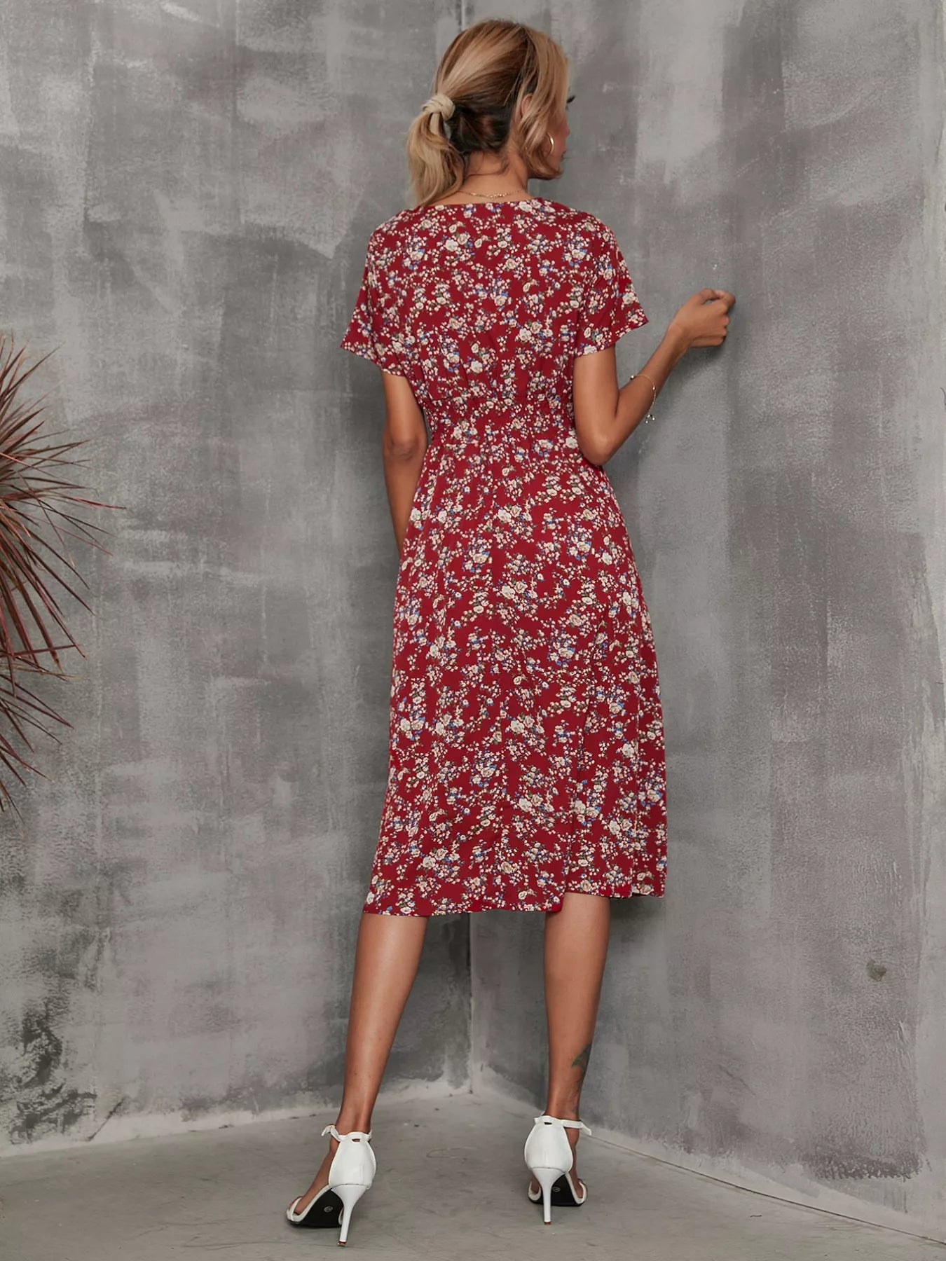Printed Short Sleeve Midi Dress